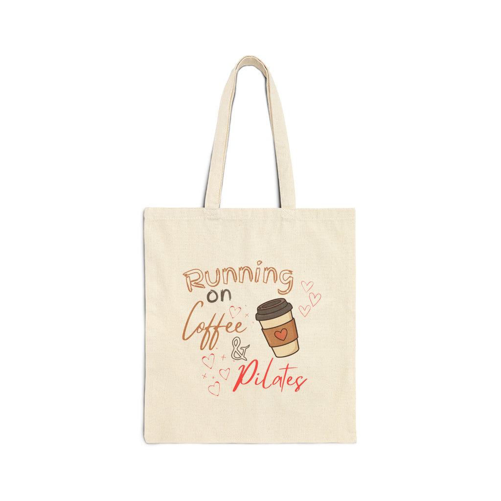 Tote Bag — "Running on Coffee & Pilates" Canvas Tote for Fitness Lovers