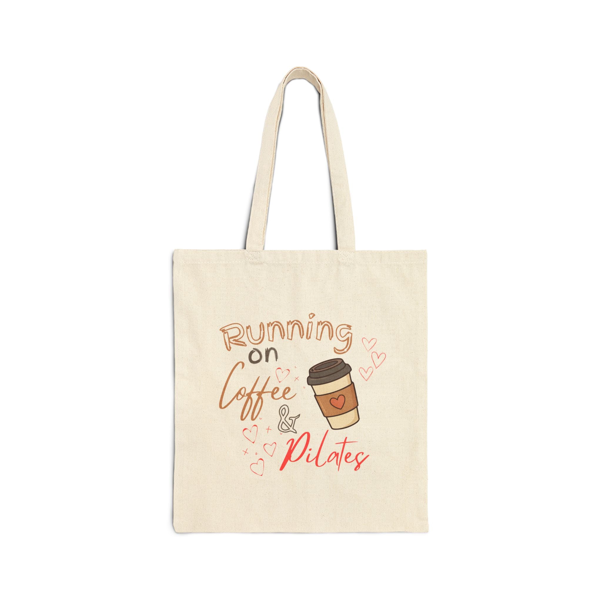 Tote Bag — "Running on Coffee & Pilates" Canvas Tote for Fitness Lovers