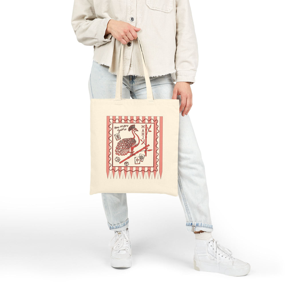Mahjong One More Game Canvas Tote Bag — Mahjong Peacock and Bamboo
