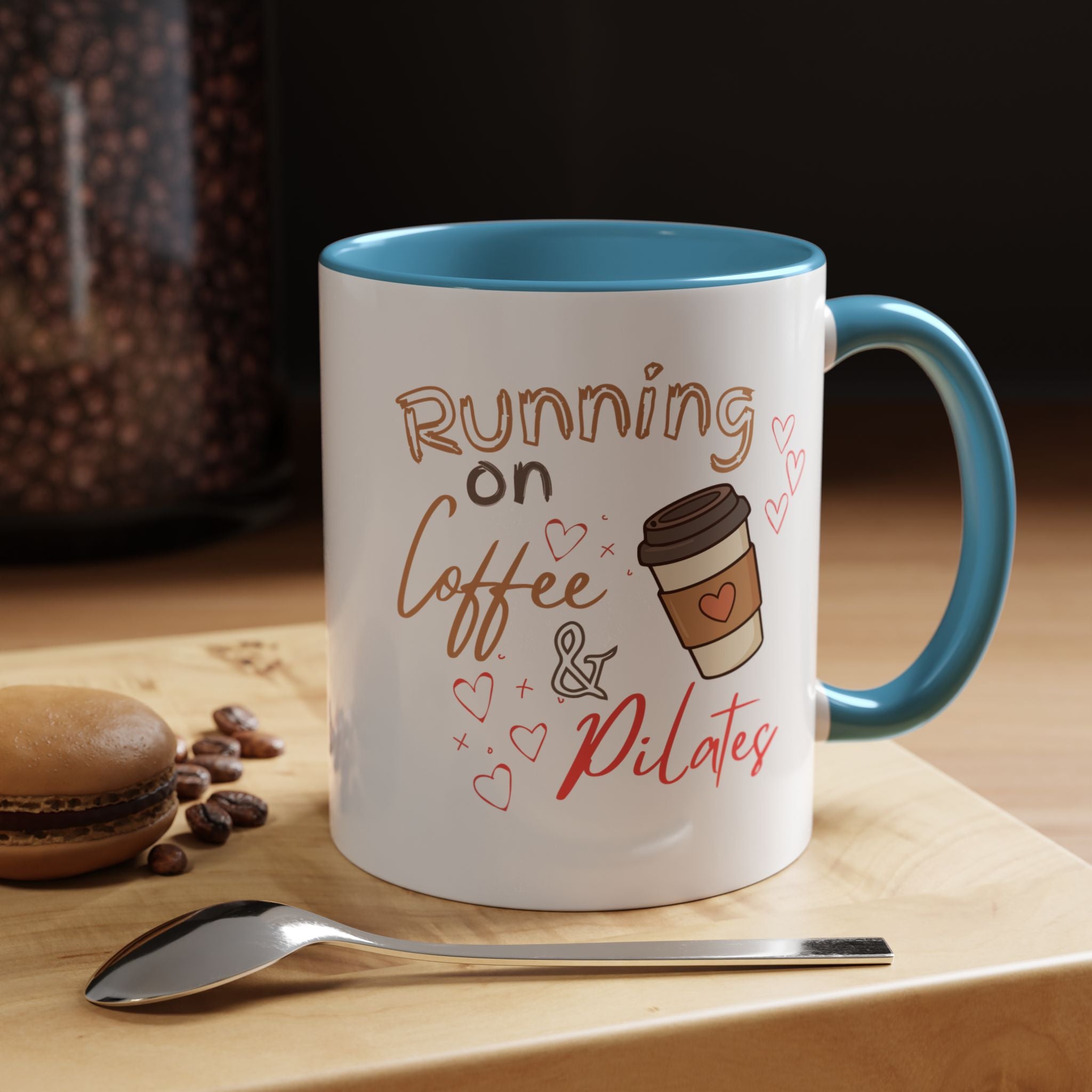 Coffee & Pilates Mug — “Running on Coffee & Pilates” Accent Coffee Cup