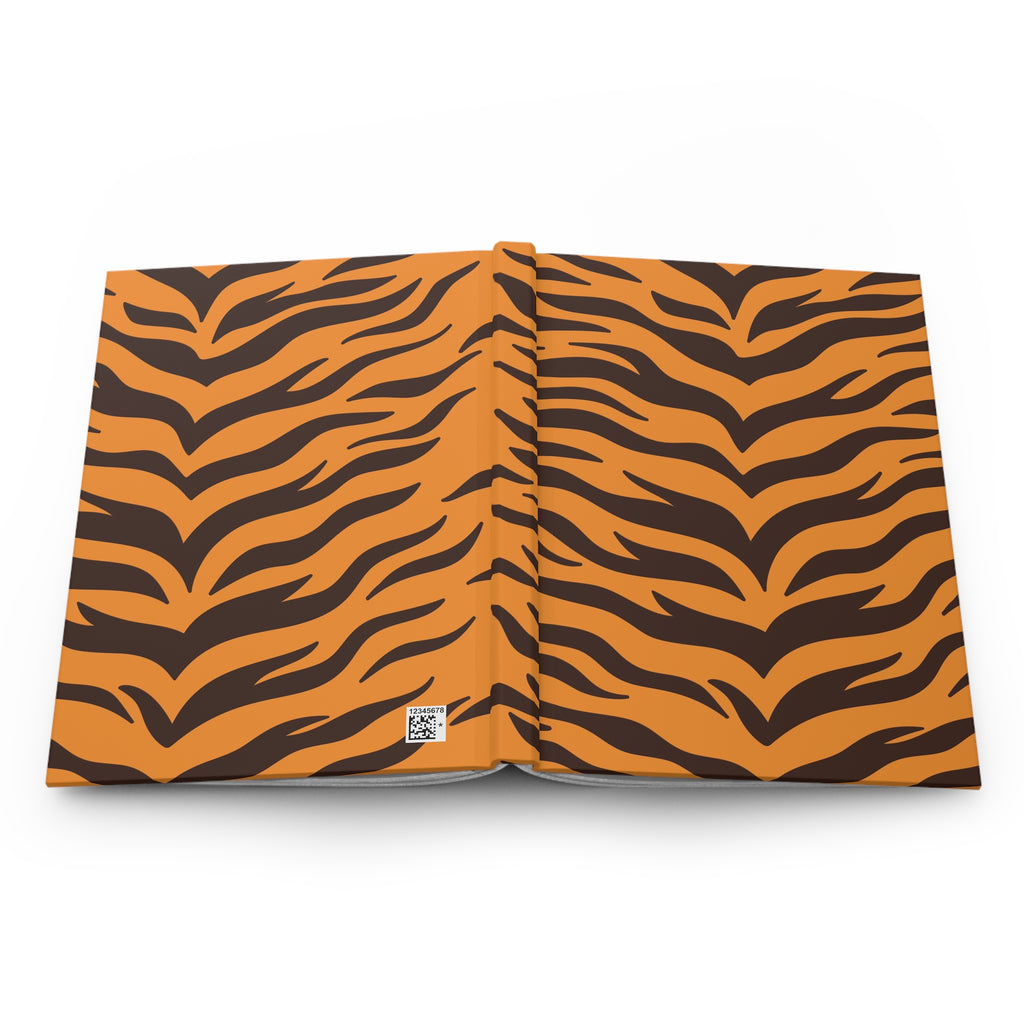 Tiger Print Hardcover Journal — Orange & Black Animal Stripe Notebook for Notes, Travel, & Gift