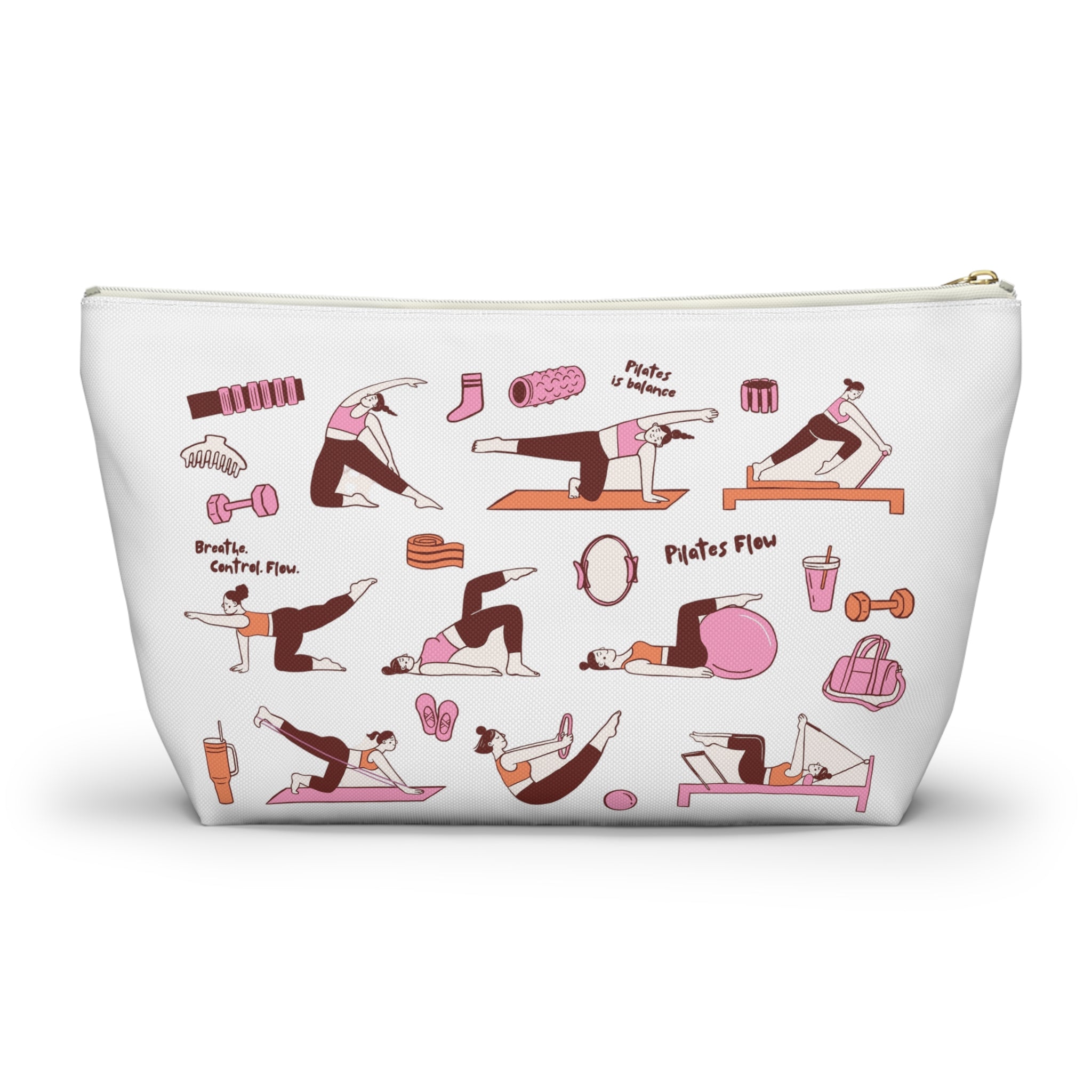Pilates Accessory Pouch — T‑Bottom Makeup & Gear Bag with Pilates Flow Design