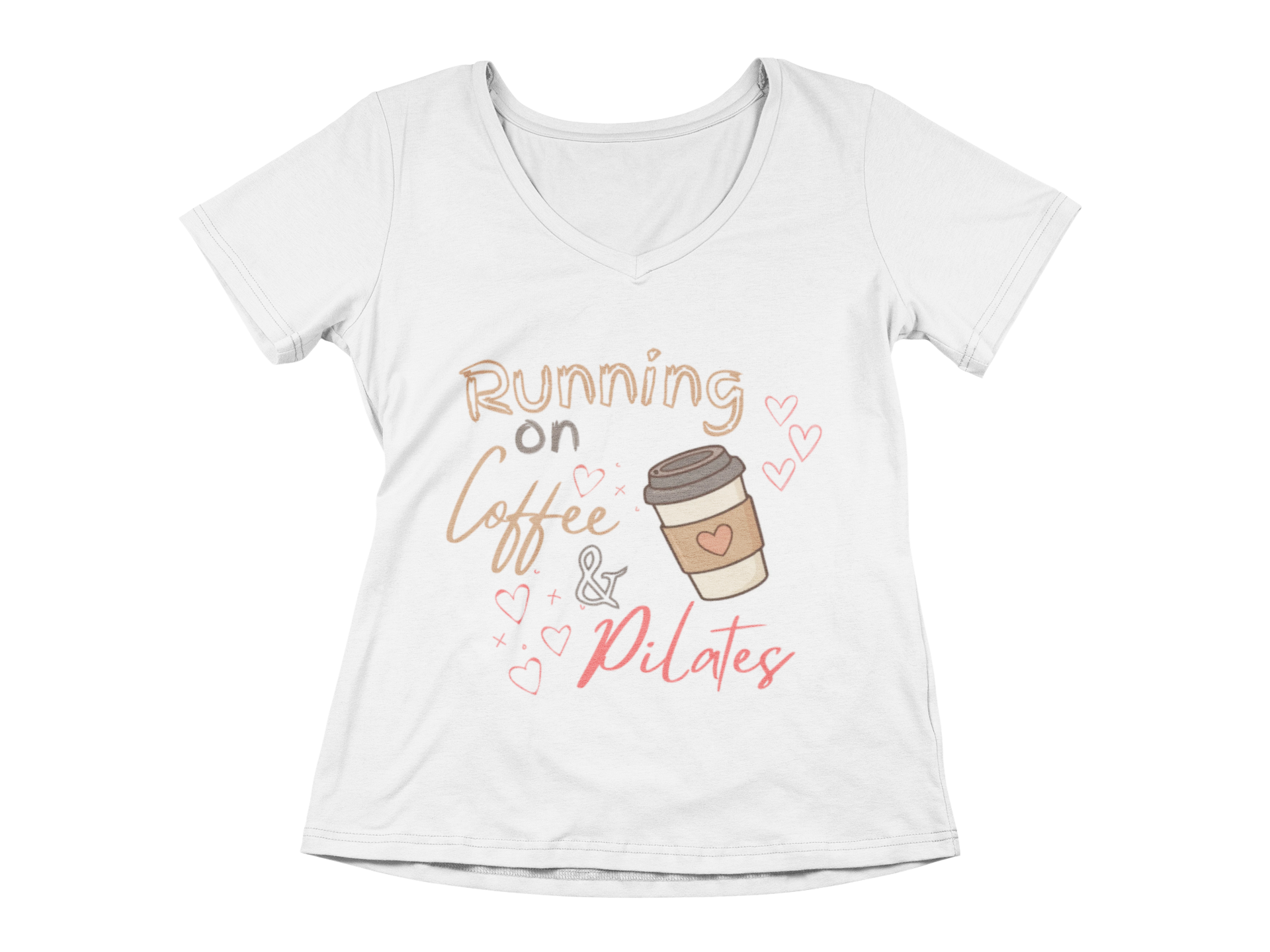 Running on Coffee & Pilates V-Neck Tee — Women's Active Pilates Shirt