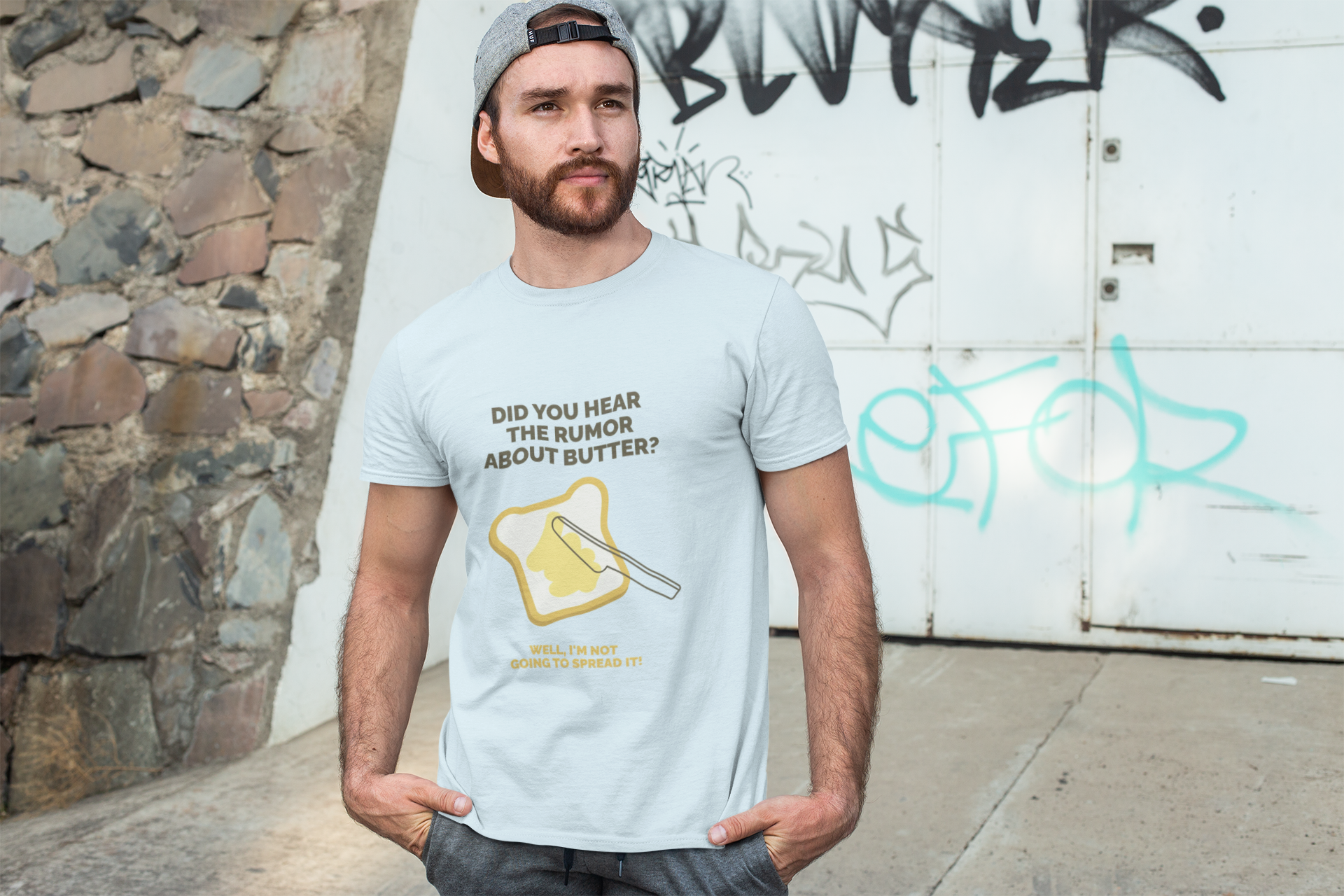 Funny Butter Joke T-Shirt — "Did You Hear the Rumor About Butter?" Graphic Dad Joke Tee
