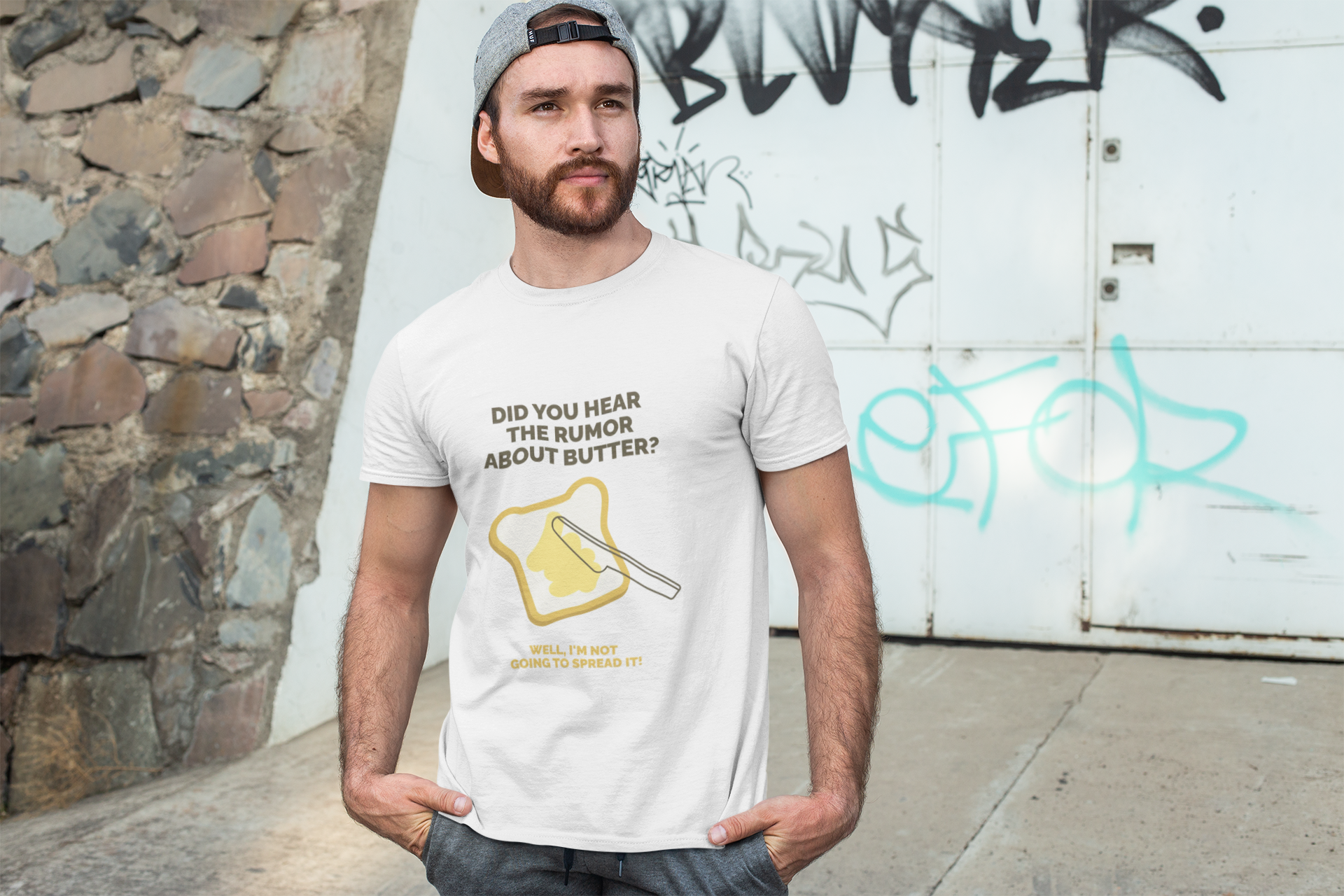 Funny Butter Joke T-Shirt — "Did You Hear the Rumor About Butter?" Graphic Dad Joke Tee