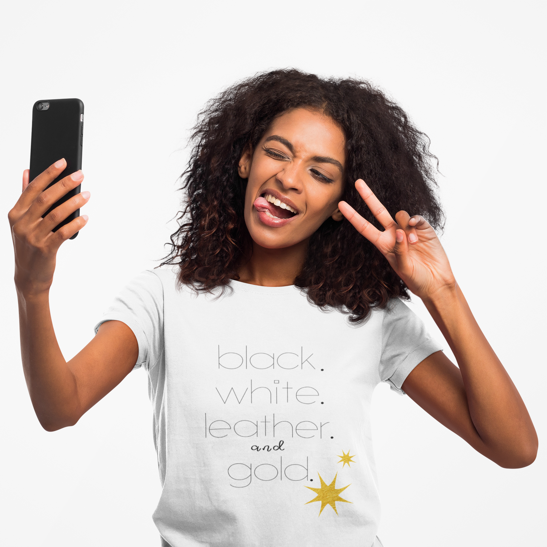 Gold Star Minimalist Tee — 'Black White Leather Gold' Graphic Shirt
