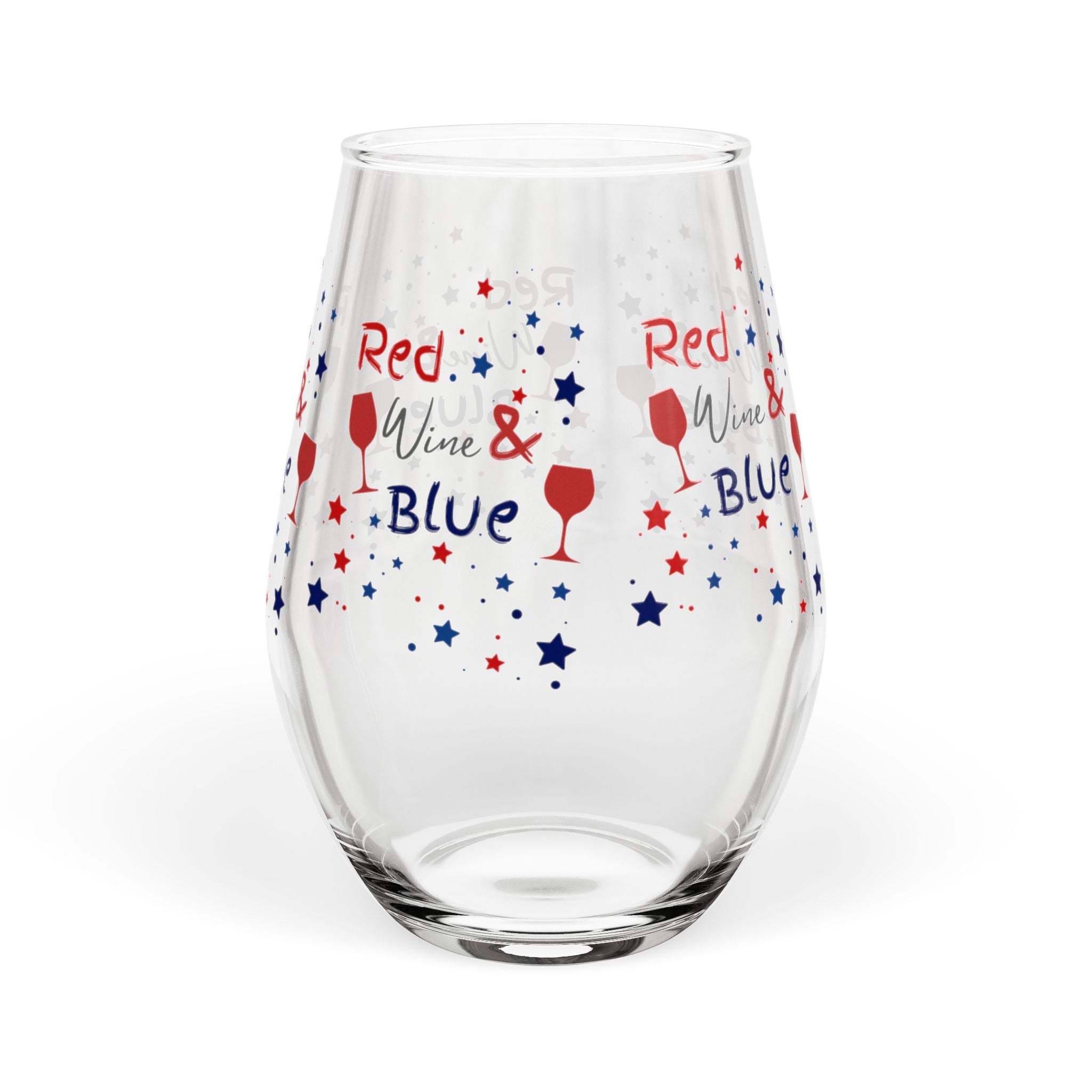 Stemless Wine Glass - "Red, Wine & Blue" Patriotic 4th of July Wine Glass