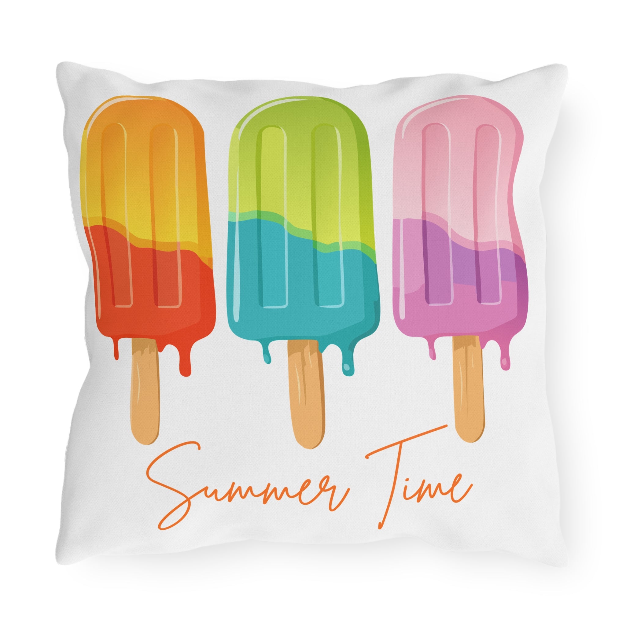 Outdoor Pillow — "Summer Time" Colorful Popsicle Decorative Cushion for Patio & Pool