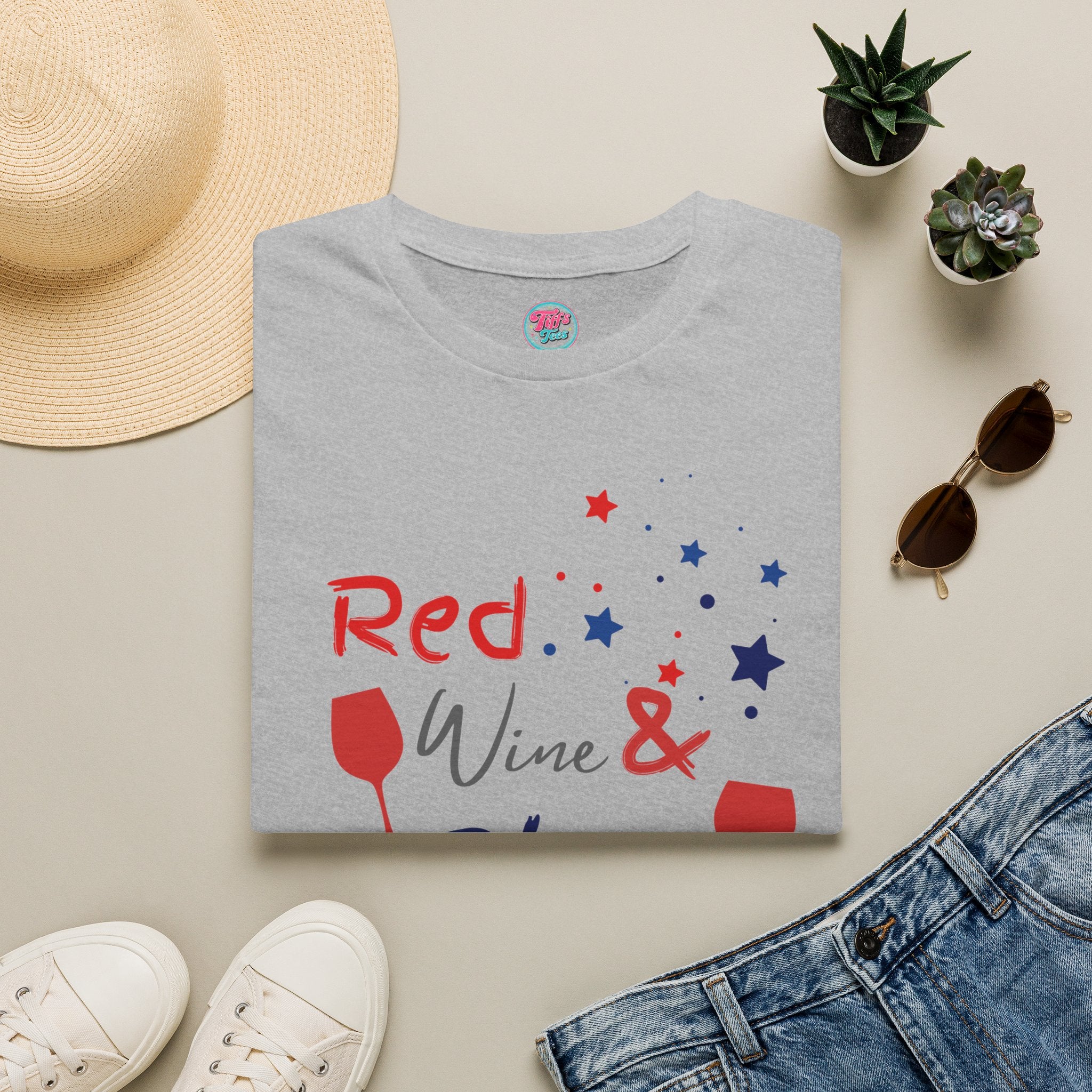 Red Wine & Blue T-Shirt — Patriotic 4th of July Wine Lover Tee