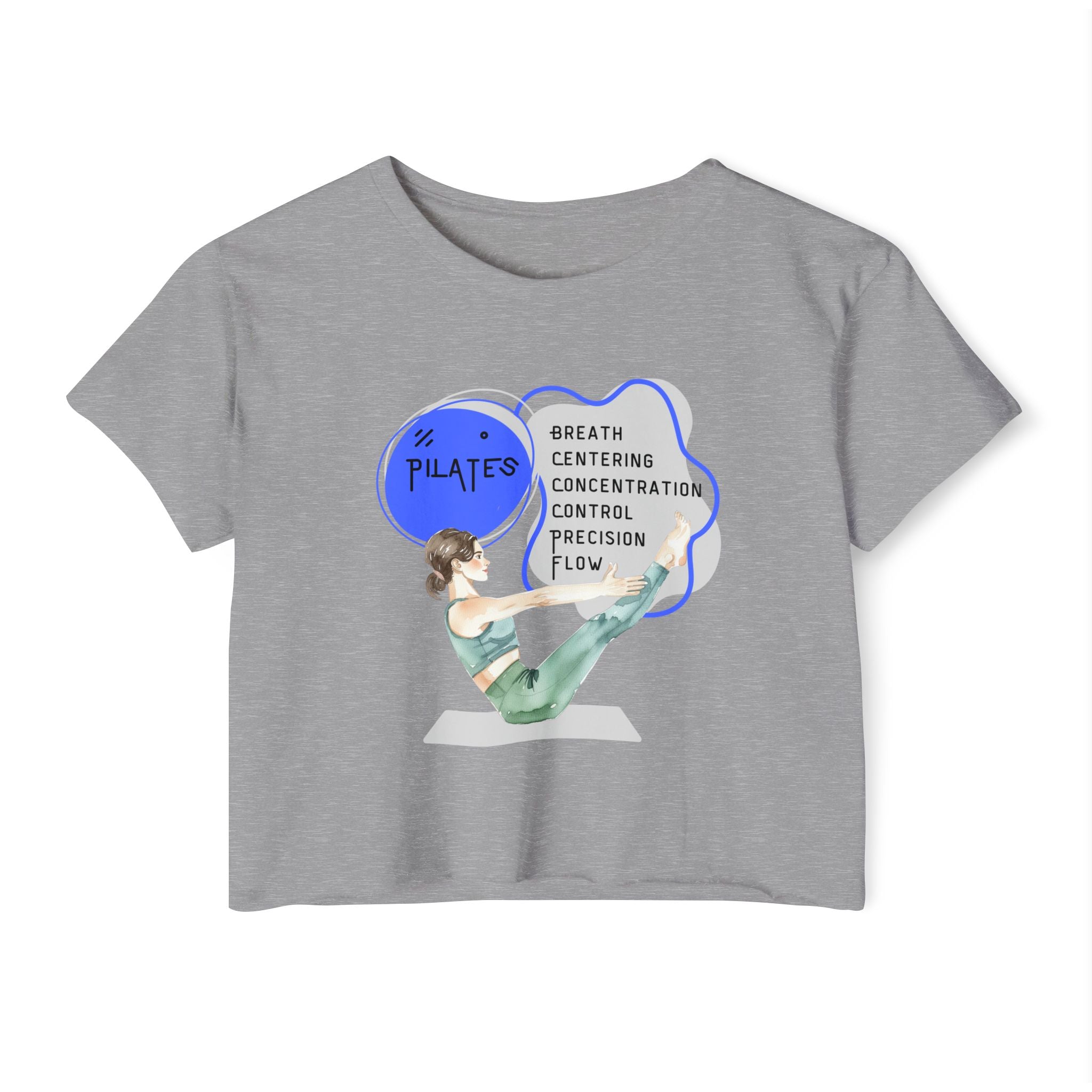 Pilates Women's Crop Top — 'Pilates' V-Sit Design with Breath • Control • Flow