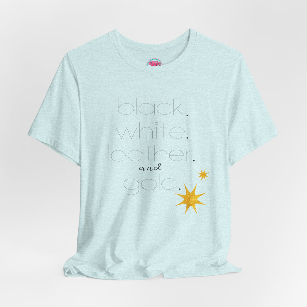 Gold Star Minimalist Tee — 'Black White Leather Gold' Graphic Shirt