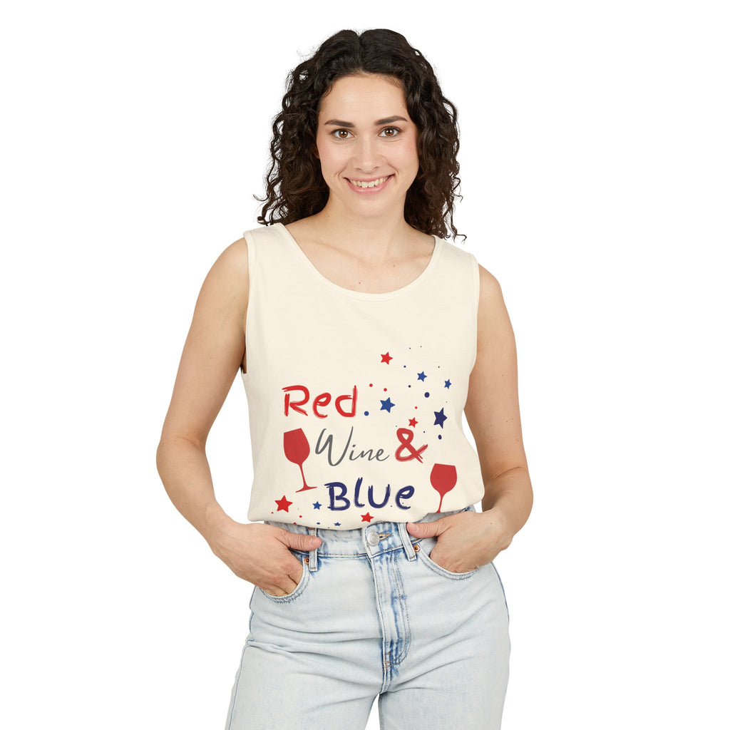 Patriotic "Red Wine & Blue" Tank Top — 4th of July Wine Lover Graphic