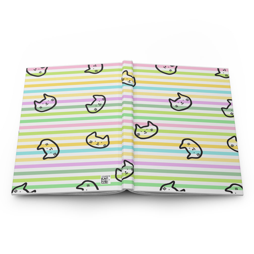 Pastel Stripe Cat Hardcover Journal — Cute Kawaii Notebook for Notes & Journaling