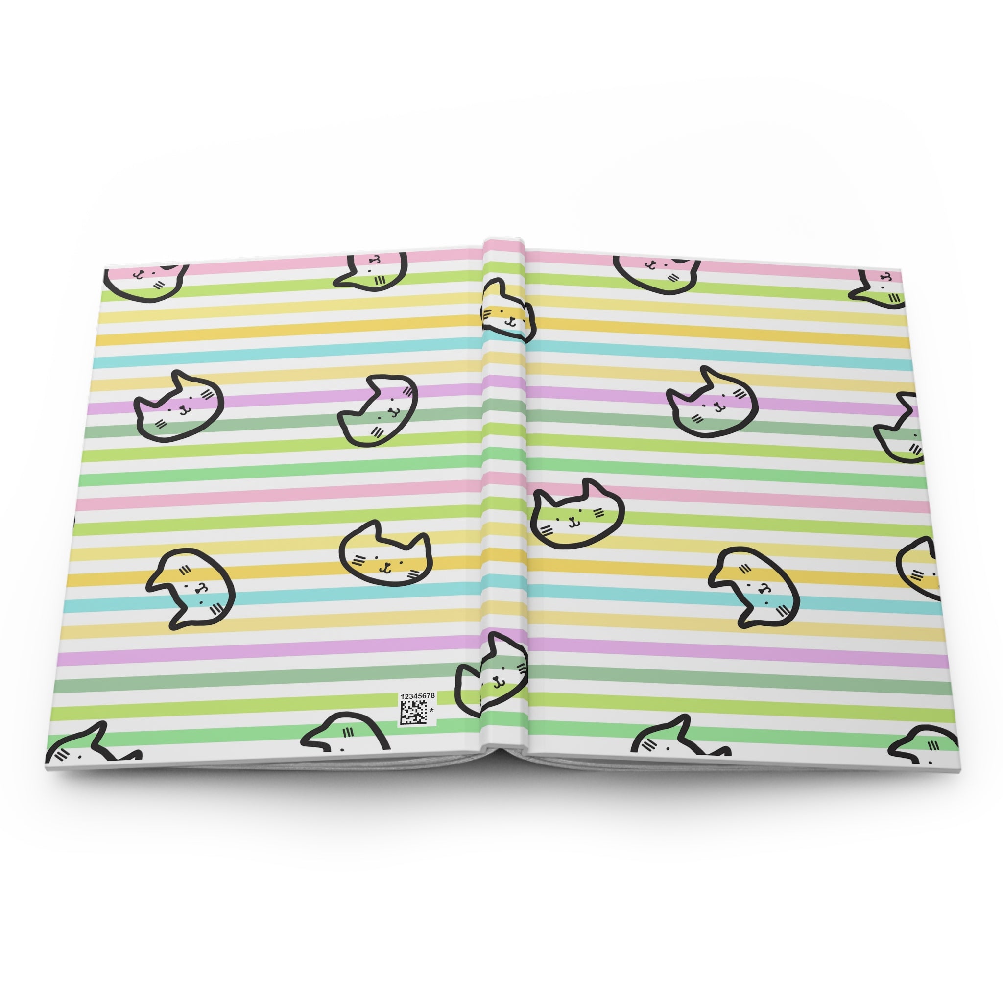 Pastel Stripe Cat Hardcover Journal — Cute Kawaii Notebook for Notes & Journaling