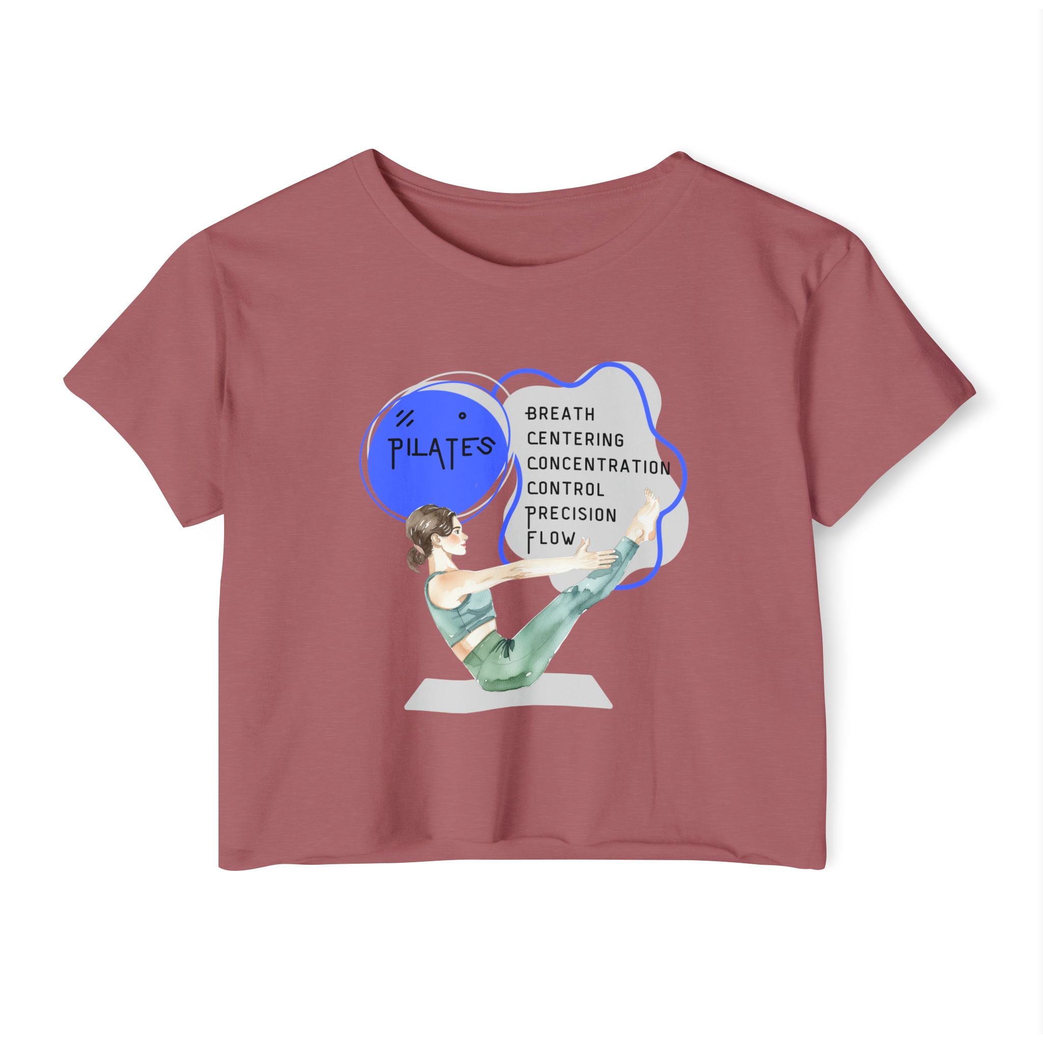 Pilates Women's Crop Top — 'Pilates' V-Sit Design with Breath • Control • Flow