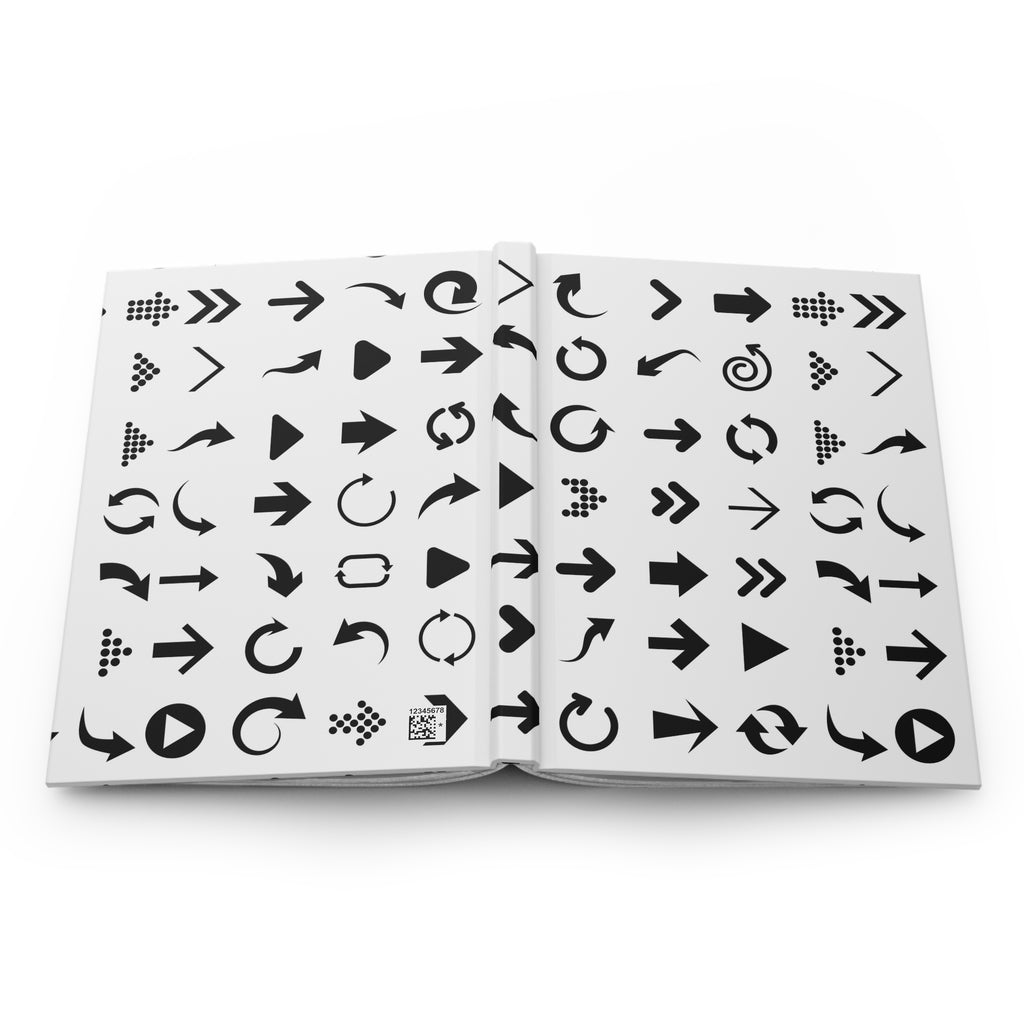 Arrow Icons Hardcover Journal — Minimal Black & White Symbol Notebook for Notes, Design Sketches, and Bullet Journaling
