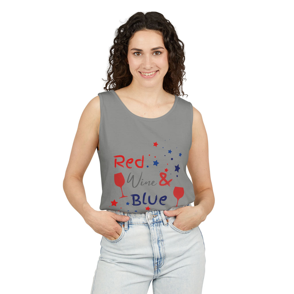 Patriotic "Red Wine & Blue" Tank Top — 4th of July Wine Lover Graphic
