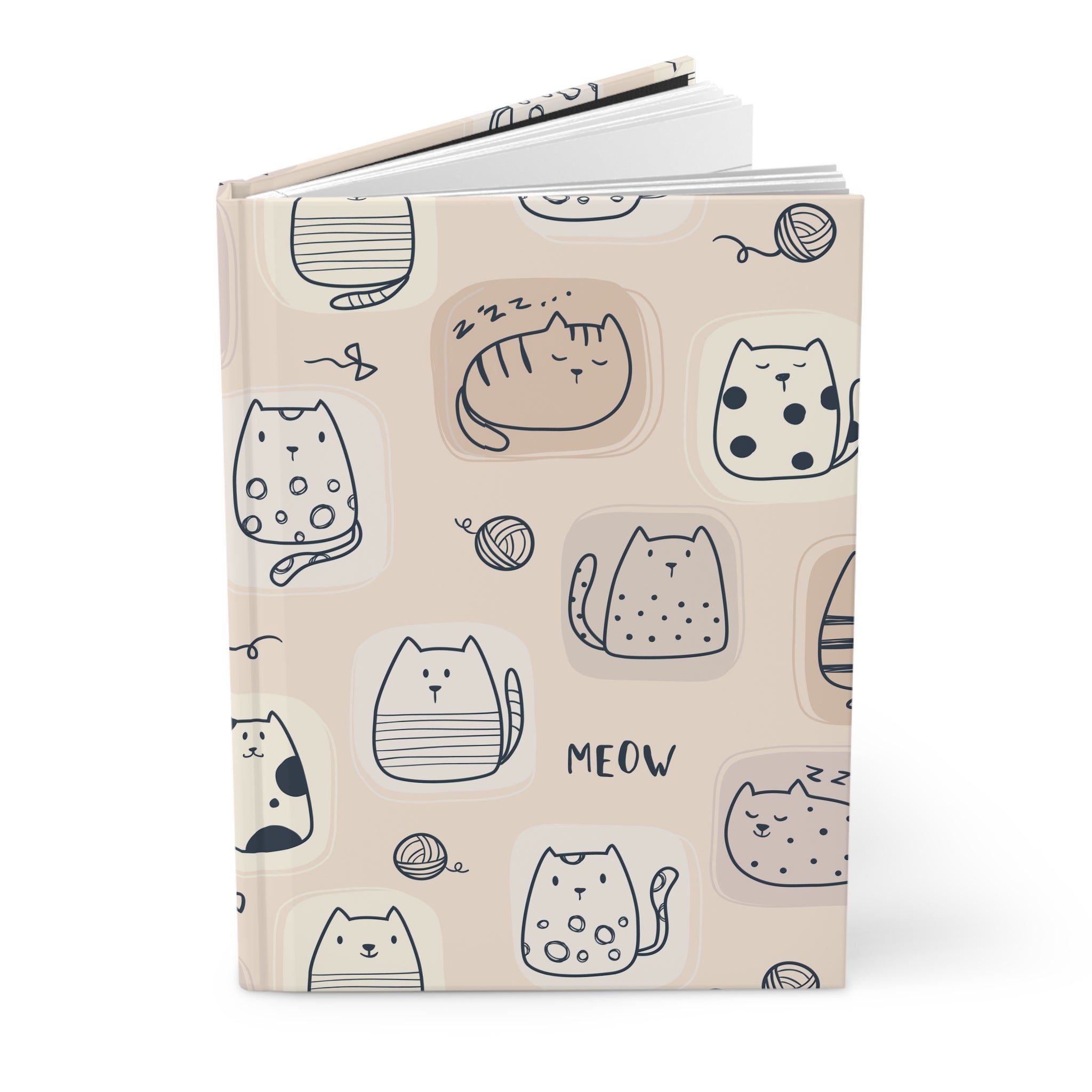 Cute Cat Pattern Hardcover Journal — Meow Doodle Notebook