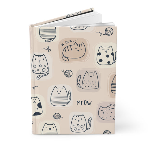 Cute Cat Pattern Hardcover Journal — Meow Doodle Notebook