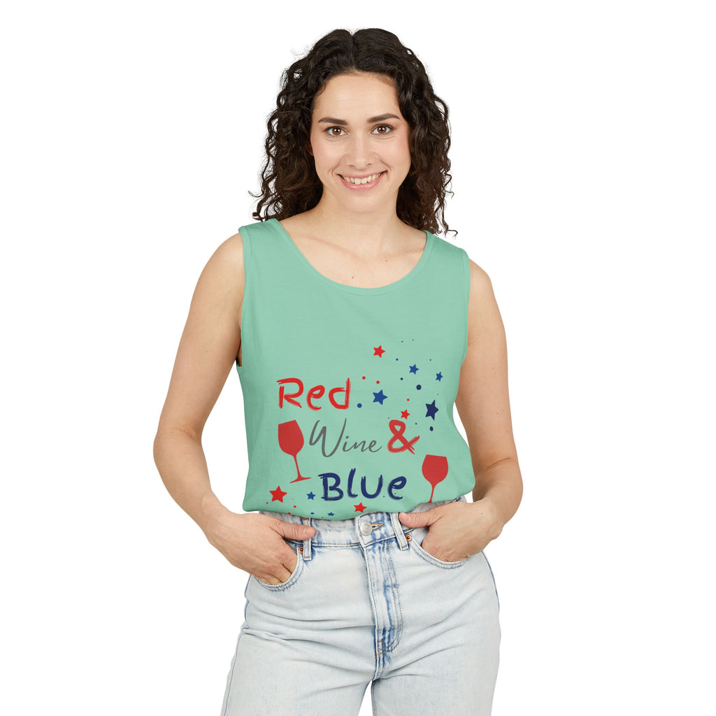 Patriotic "Red Wine & Blue" Tank Top — 4th of July Wine Lover Graphic