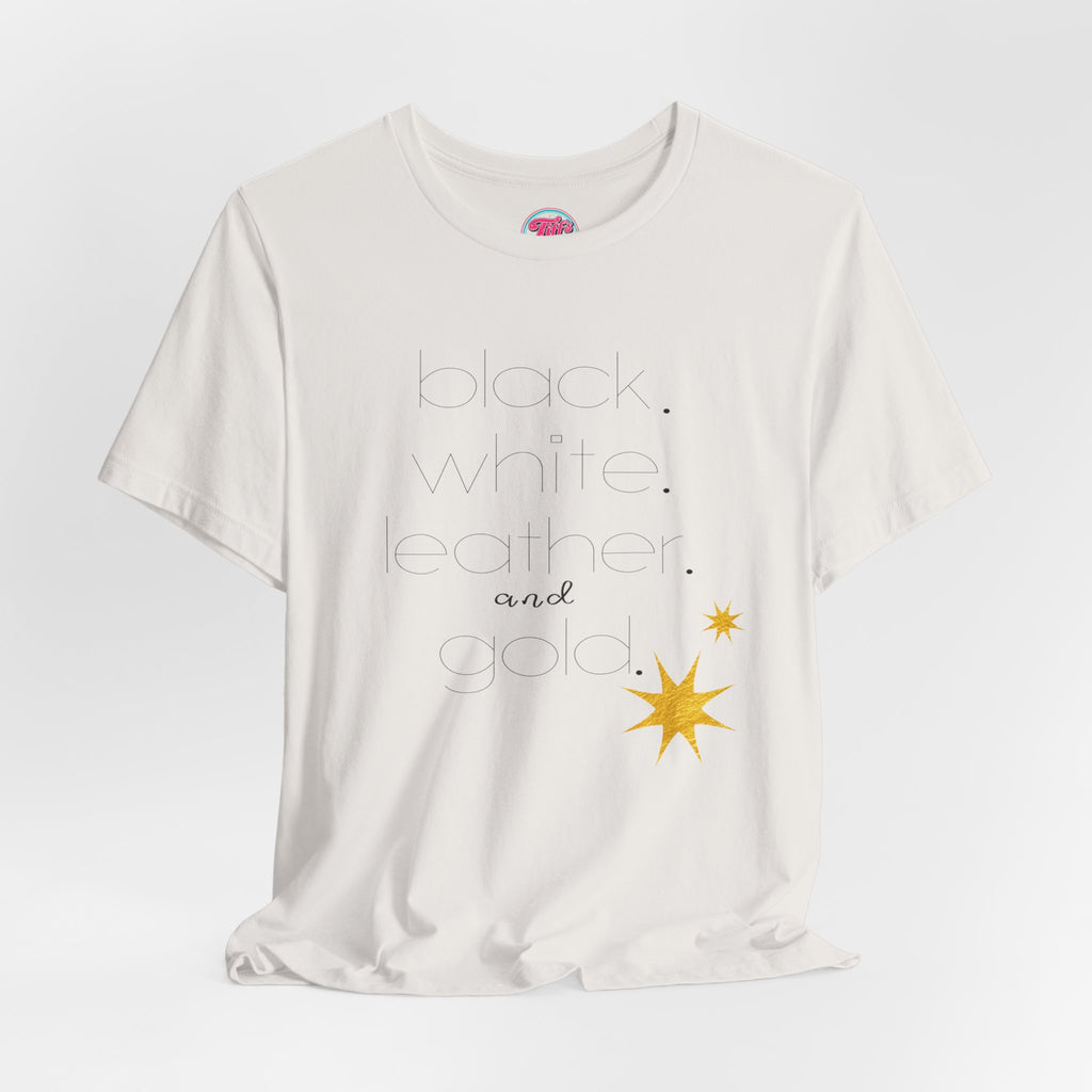 Gold Star Minimalist Tee — 'Black White Leather Gold' Graphic Shirt