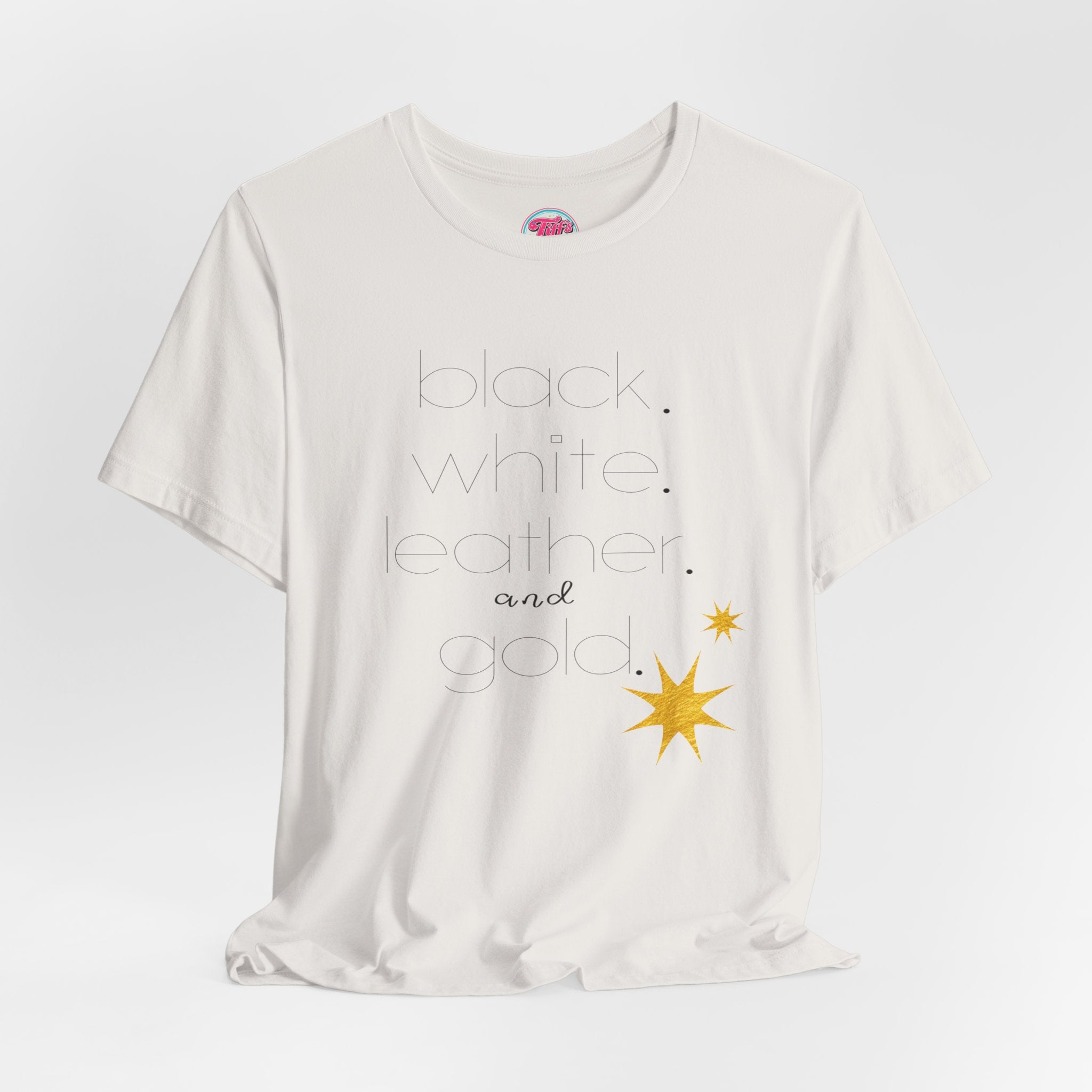 Gold Star Minimalist Tee — 'Black White Leather Gold' Graphic Shirt