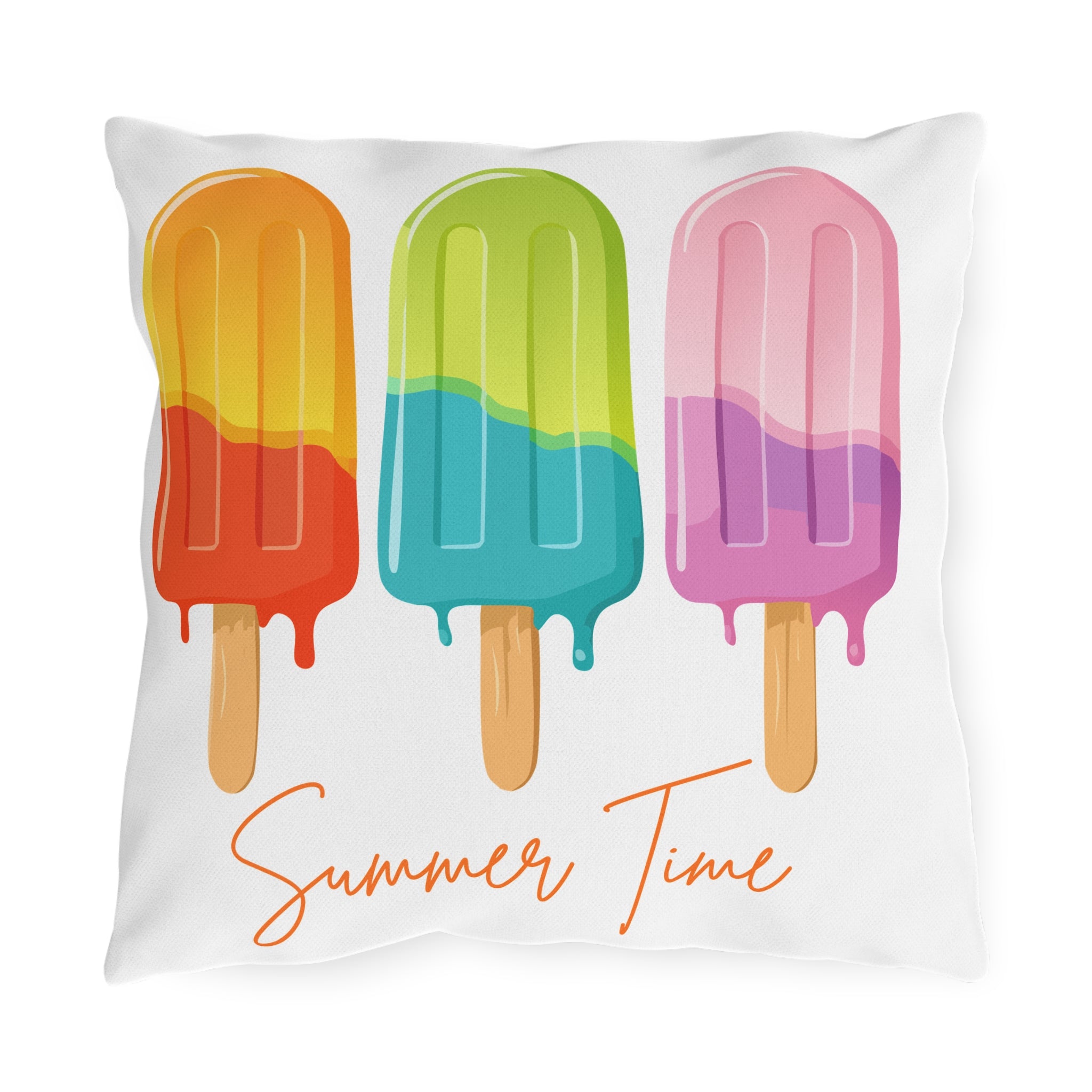 Outdoor Pillow — "Summer Time" Colorful Popsicle Decorative Cushion for Patio & Pool