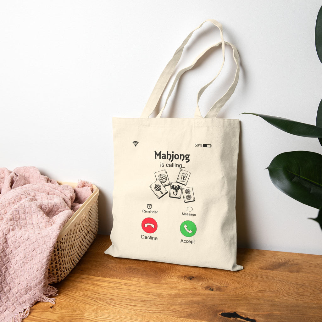 Canvas Tote Bag Mahjong Is Calling — Funny Mahjong Player Gift
