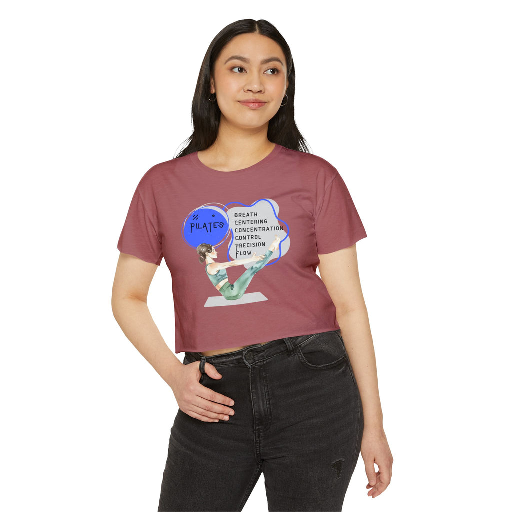 Pilates Women's Crop Top — 'Pilates' V-Sit Design with Breath • Control • Flow