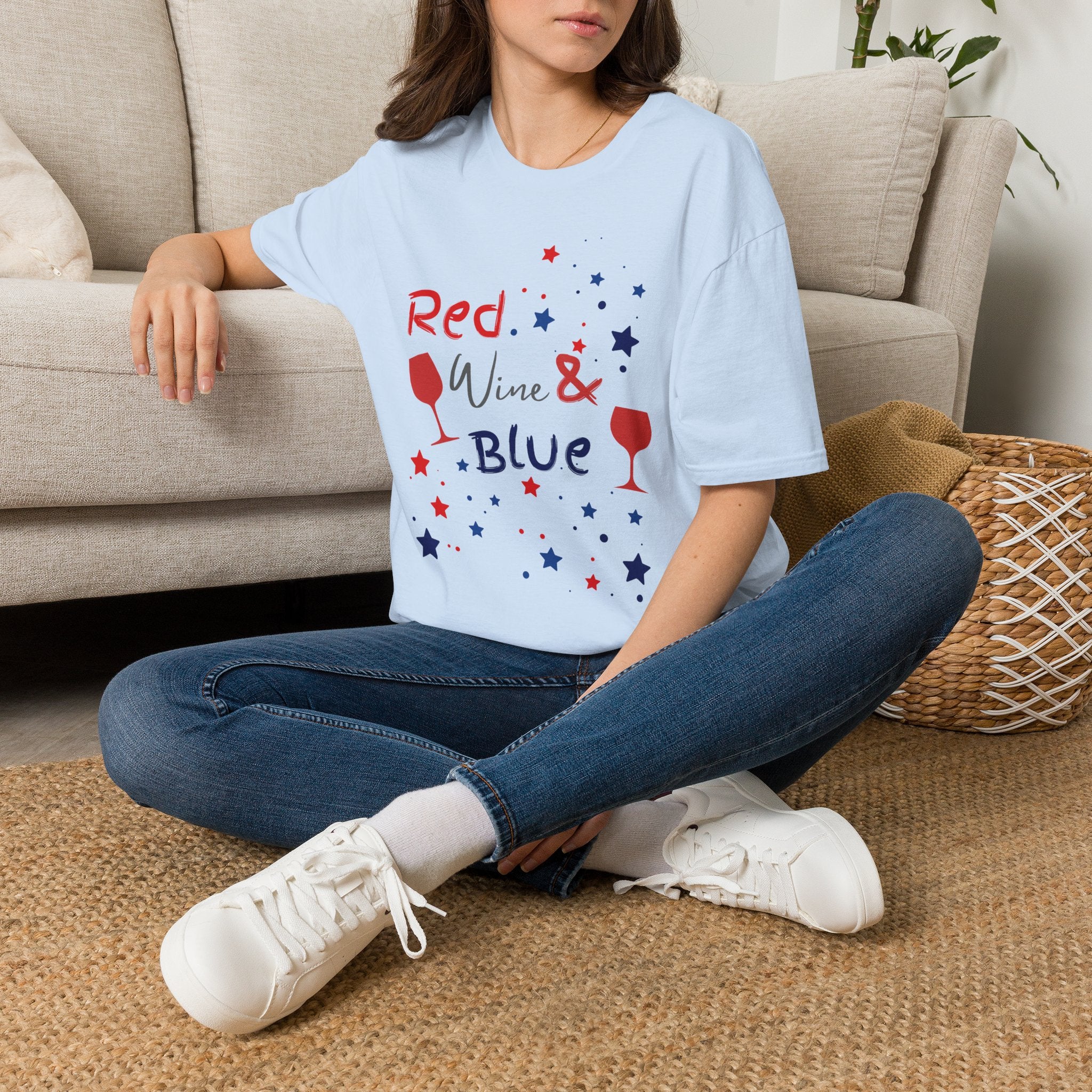 Red Wine & Blue T-Shirt — Patriotic 4th of July Wine Lover Tee