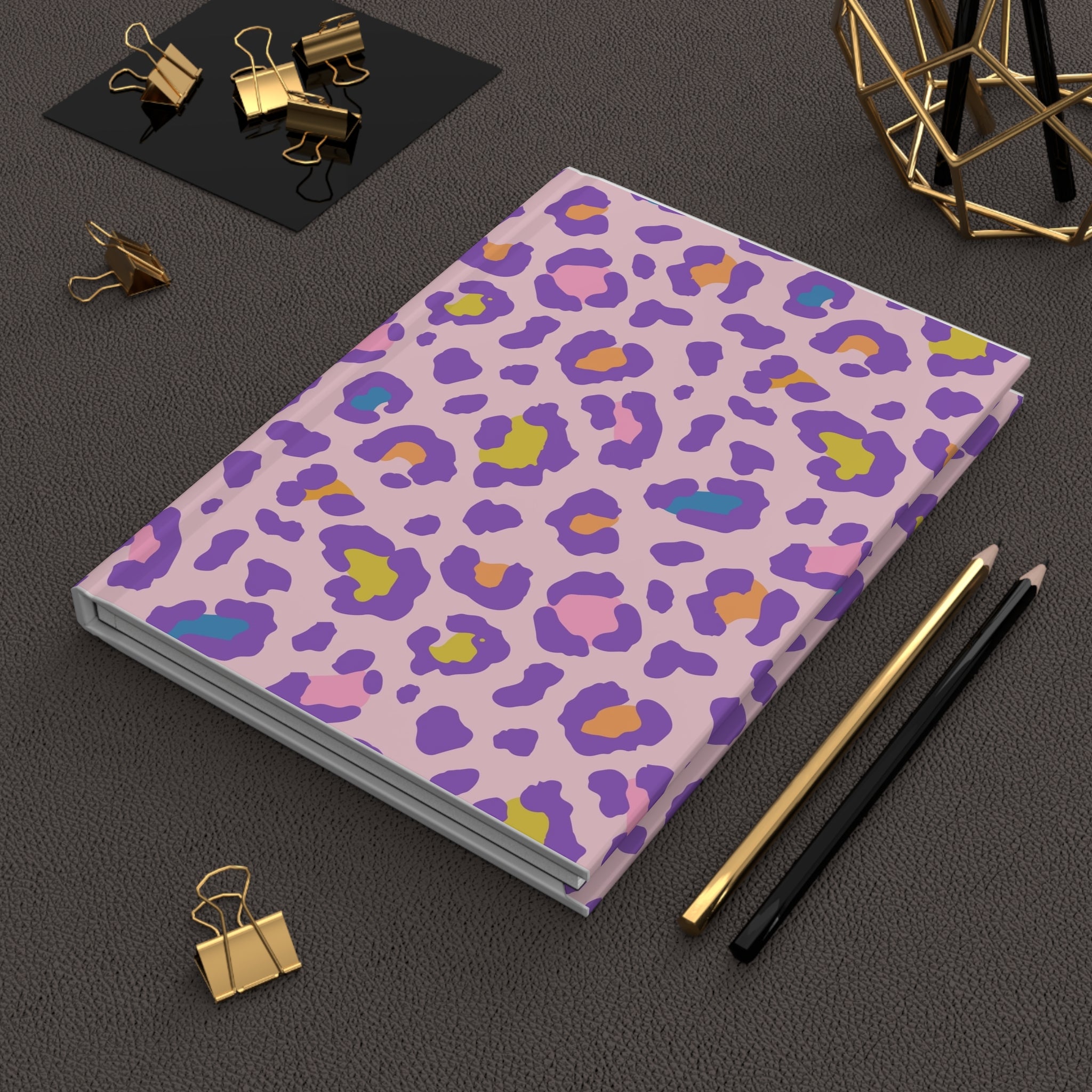 Pink Purple Leopard Hardcover Journal — Colorful Animal Print Notebook