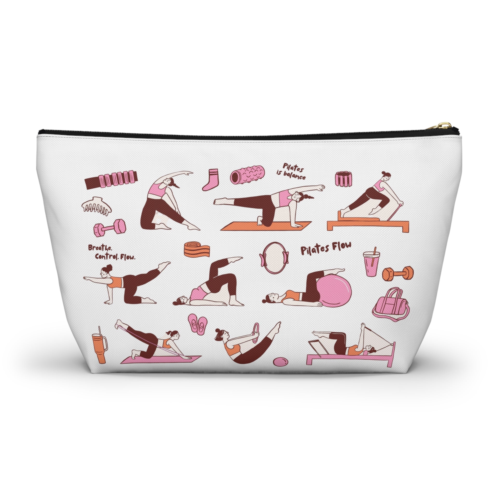 Pilates Accessory Pouch — T‑Bottom Makeup & Gear Bag with Pilates Flow Design