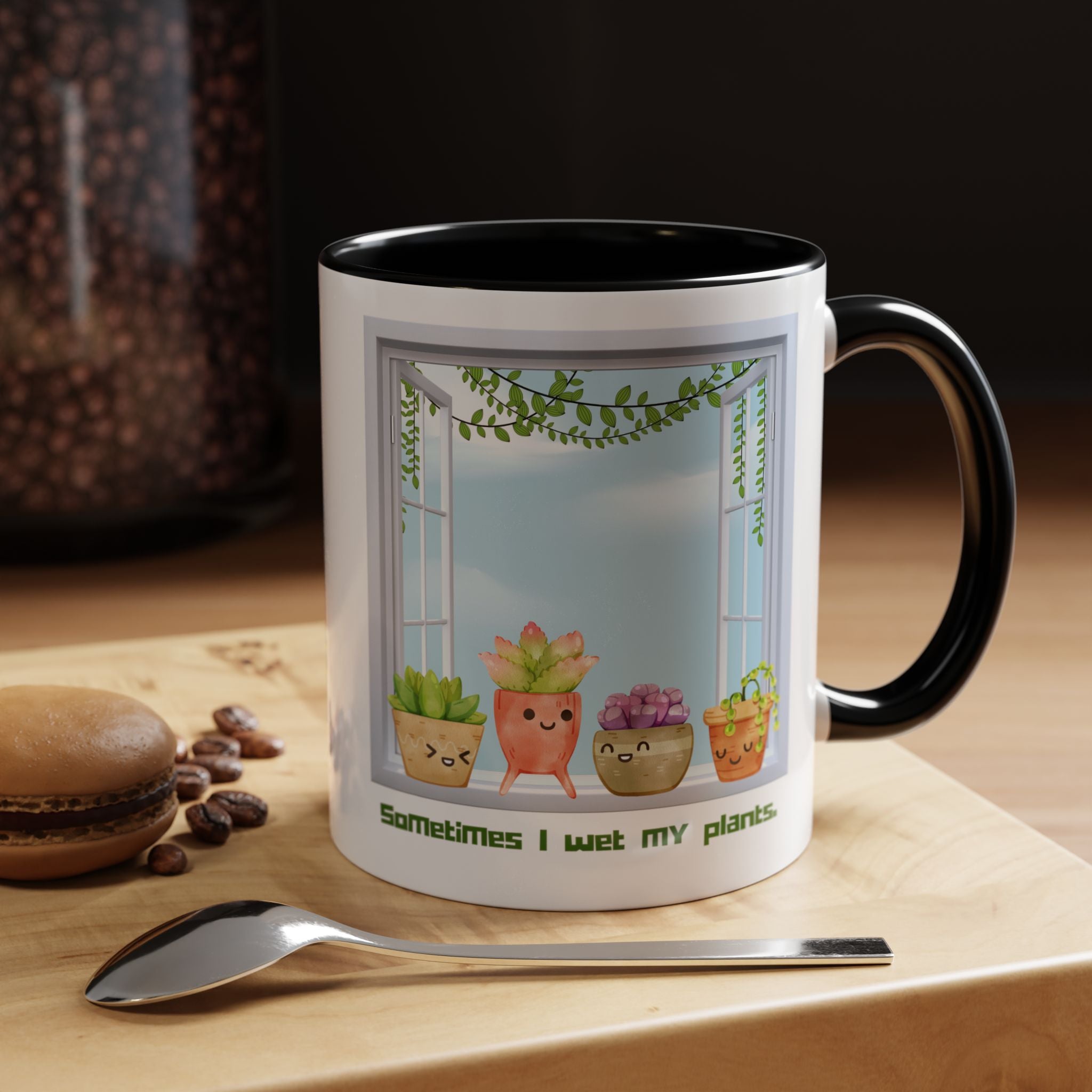 Succulent Window Mug — "Sometimes I Wet My Plants" Cute Plant Lover Coffee Cup