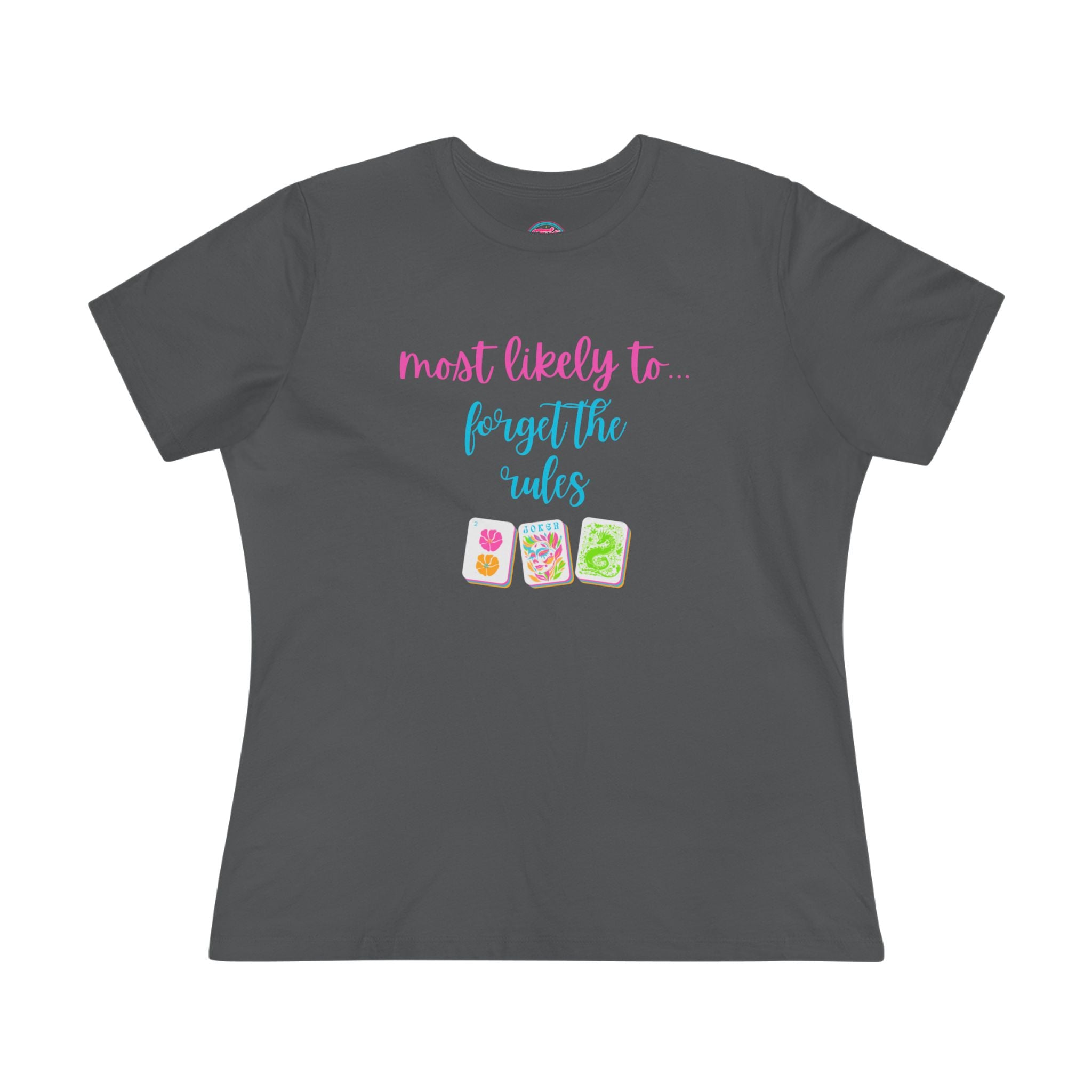 Mahjong Women's Tee — "Most Likely to Forget the Rules" Colorful Mahjong Tile Graphic