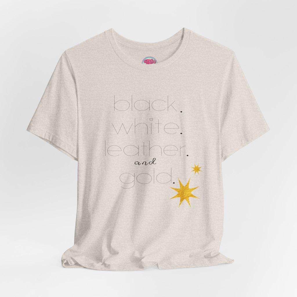 Gold Star Minimalist Tee — 'Black White Leather Gold' Graphic Shirt
