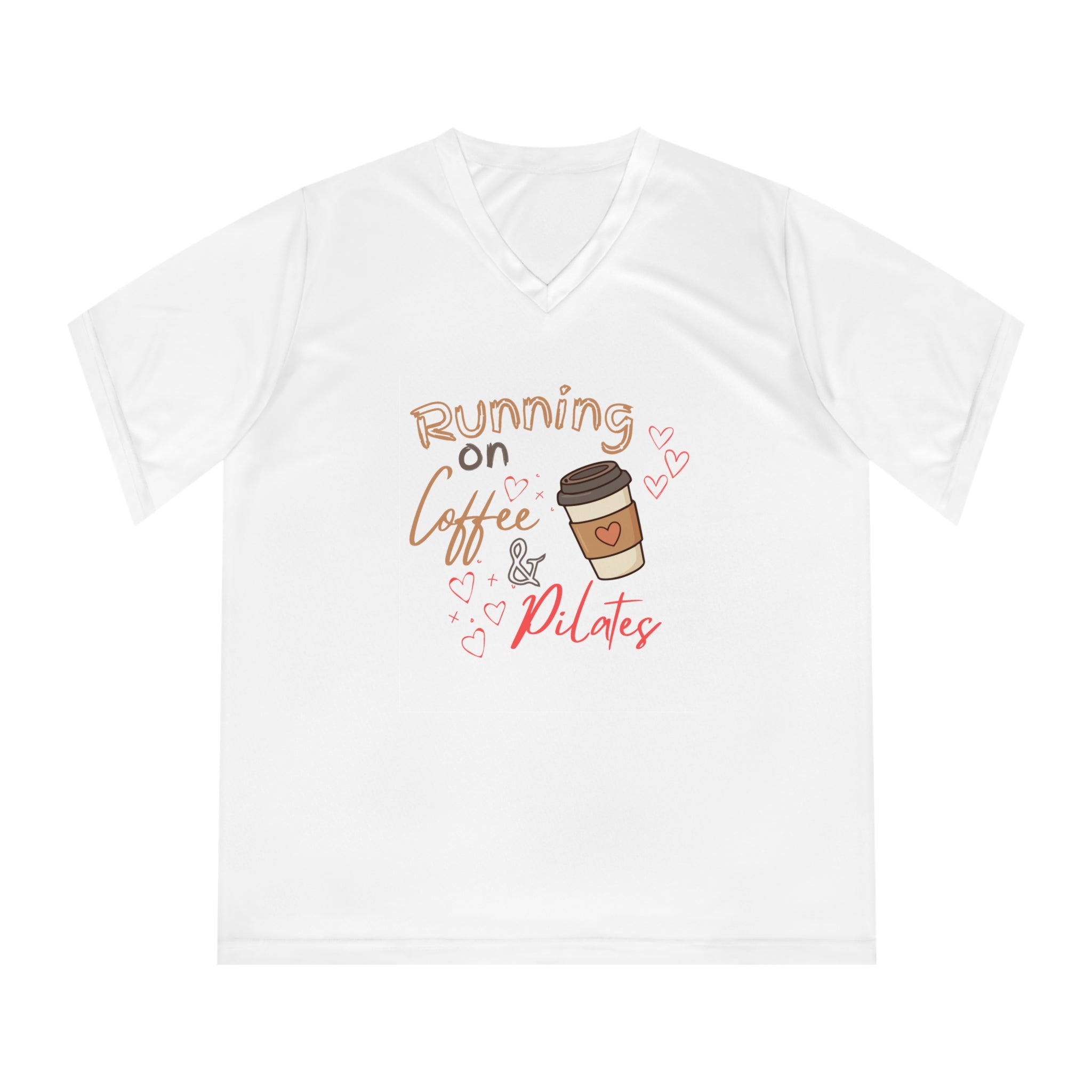 Running on Coffee & Pilates V-Neck Tee — Women's Active Pilates Shirt