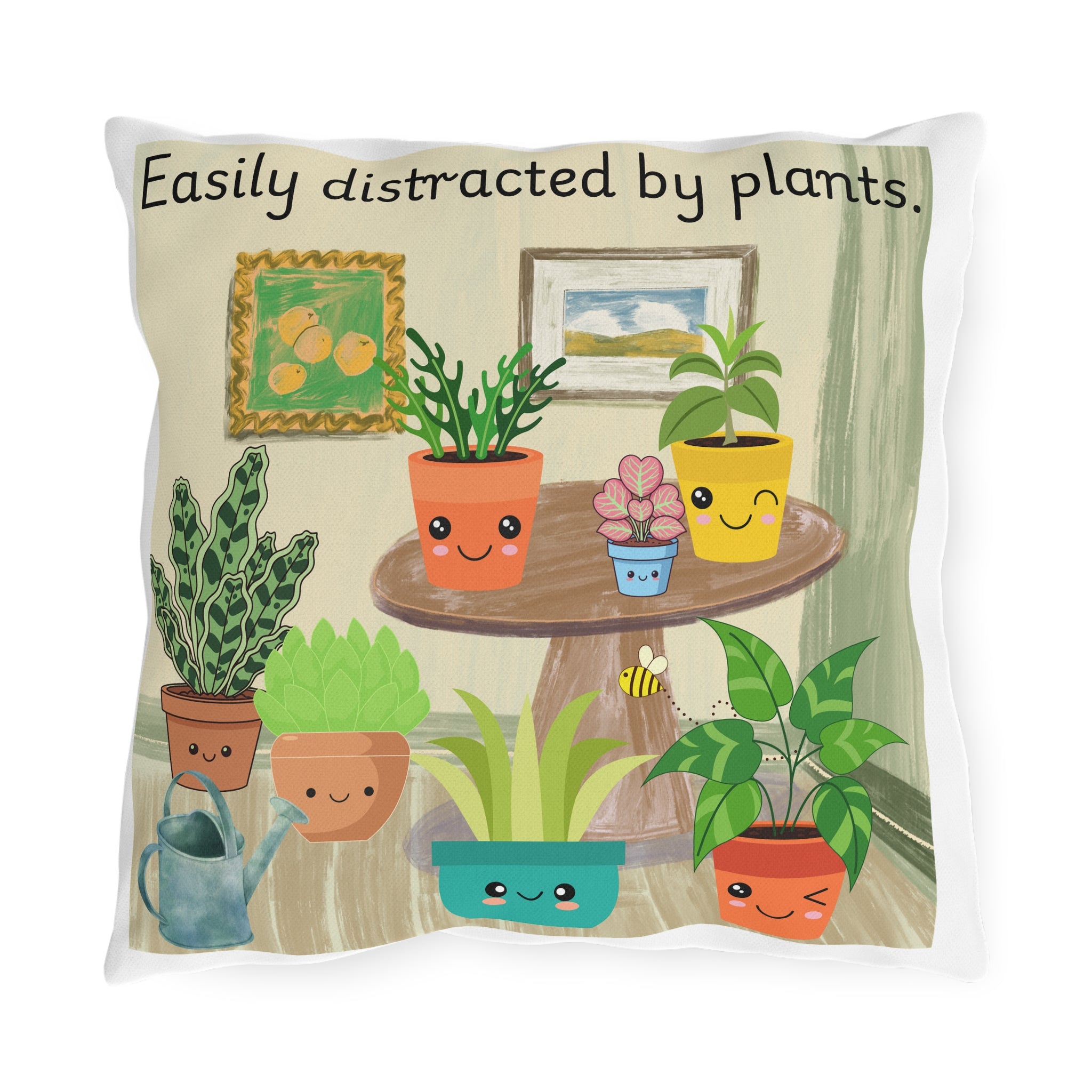 Easily Distracted by Plants Outdoor Pillow — Cute Garden Planter Decorative Cushion
