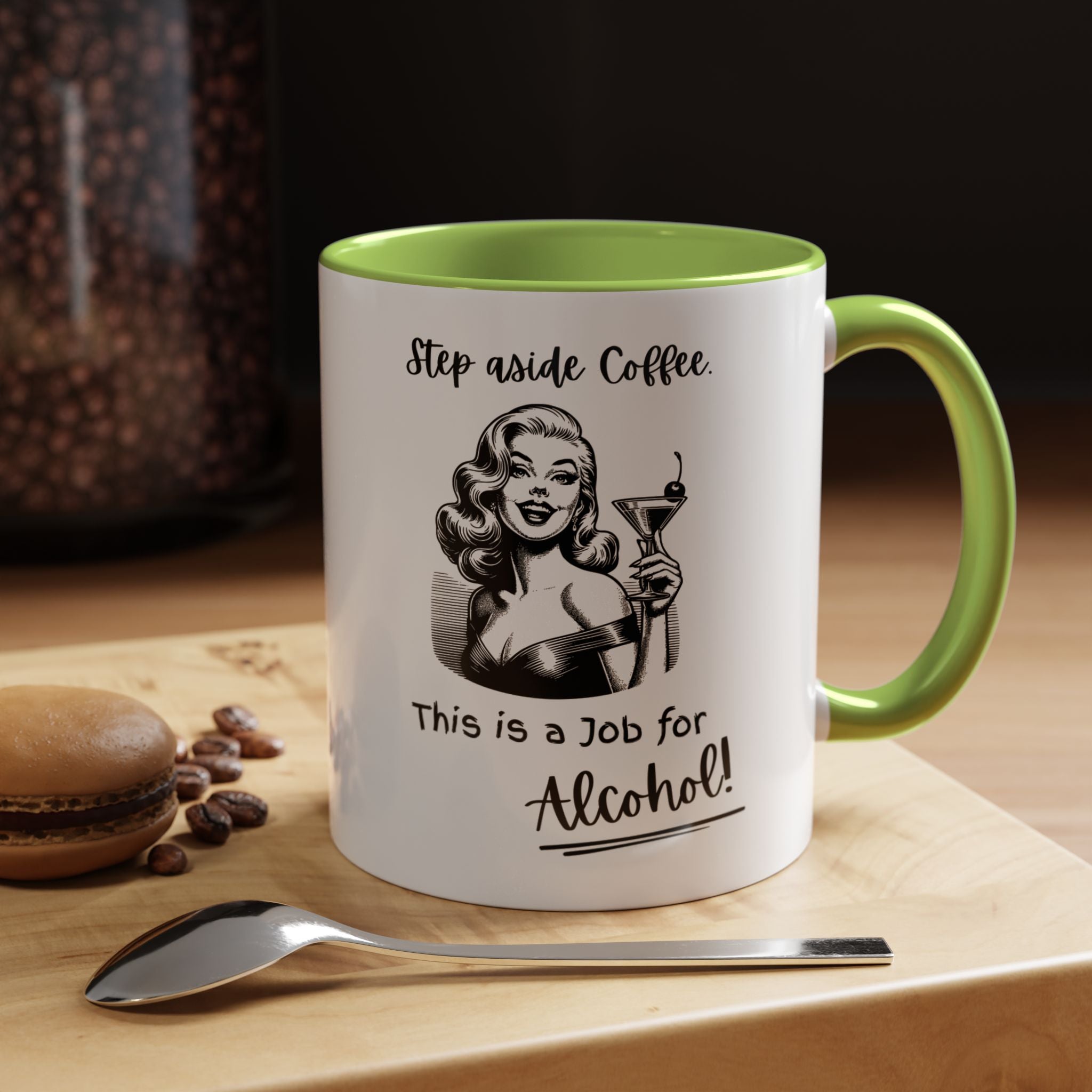 Accent Coffee Mug — "Step Aside Coffee, This Is a Job for Alcohol" Retro Cocktail Mug