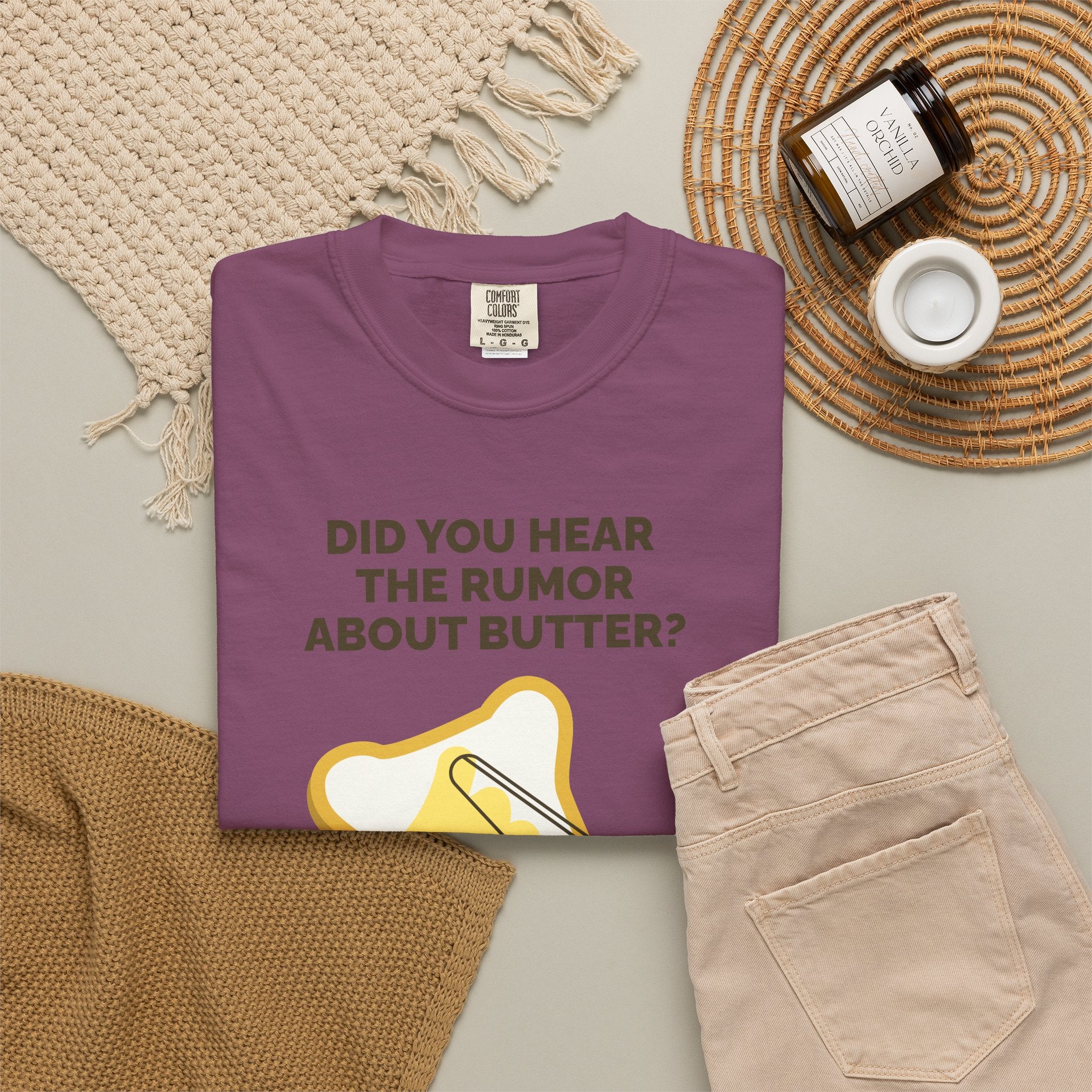 Funny Butter Joke T-Shirt — "Did You Hear the Rumor About Butter?" Graphic Dad Joke Tee