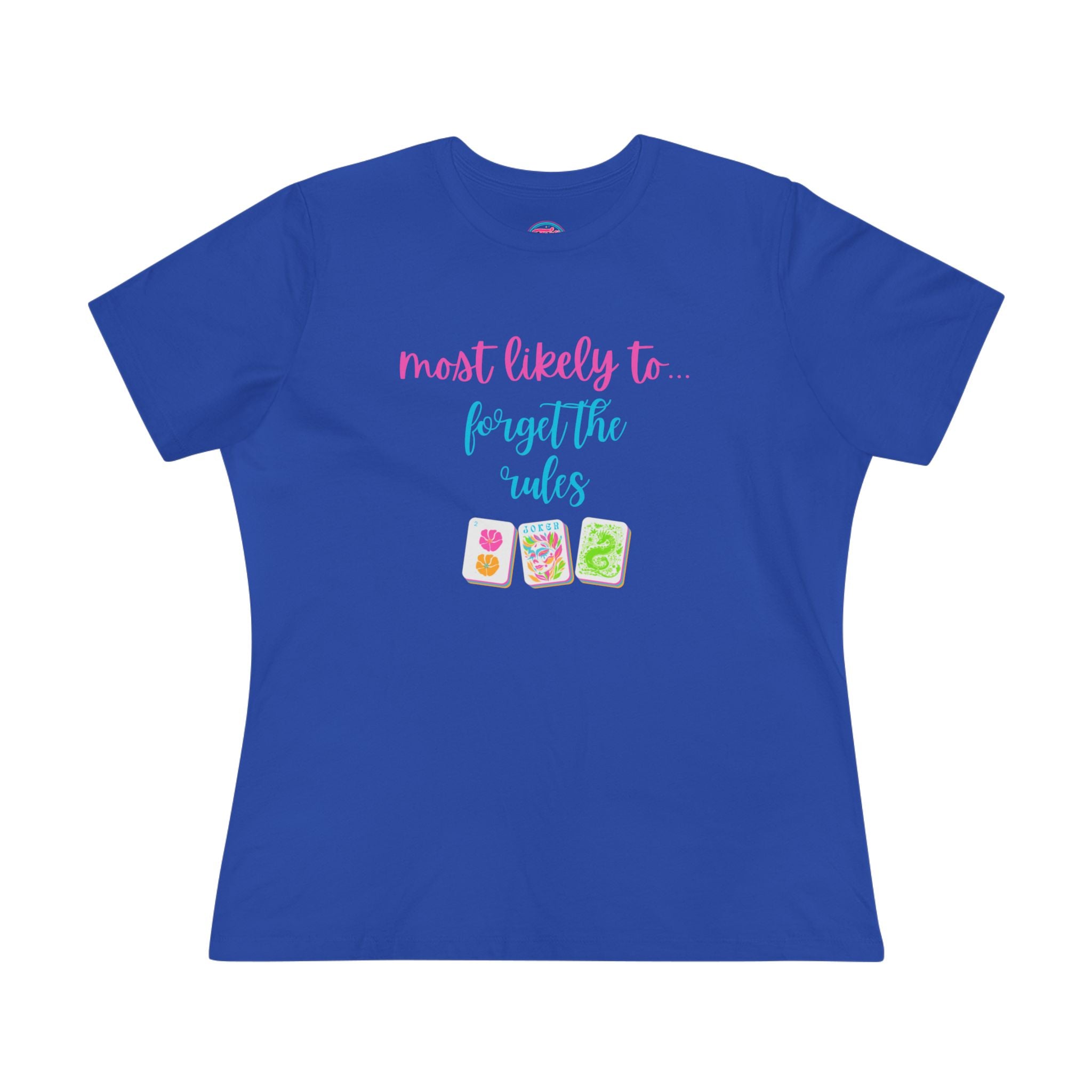 Mahjong Women's Tee — "Most Likely to Forget the Rules" Colorful Mahjong Tile Graphic