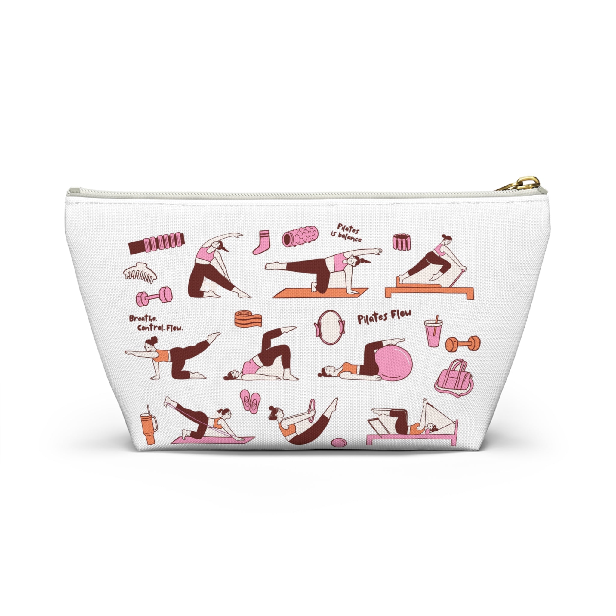 Pilates Accessory Pouch — T‑Bottom Makeup & Gear Bag with Pilates Flow Design