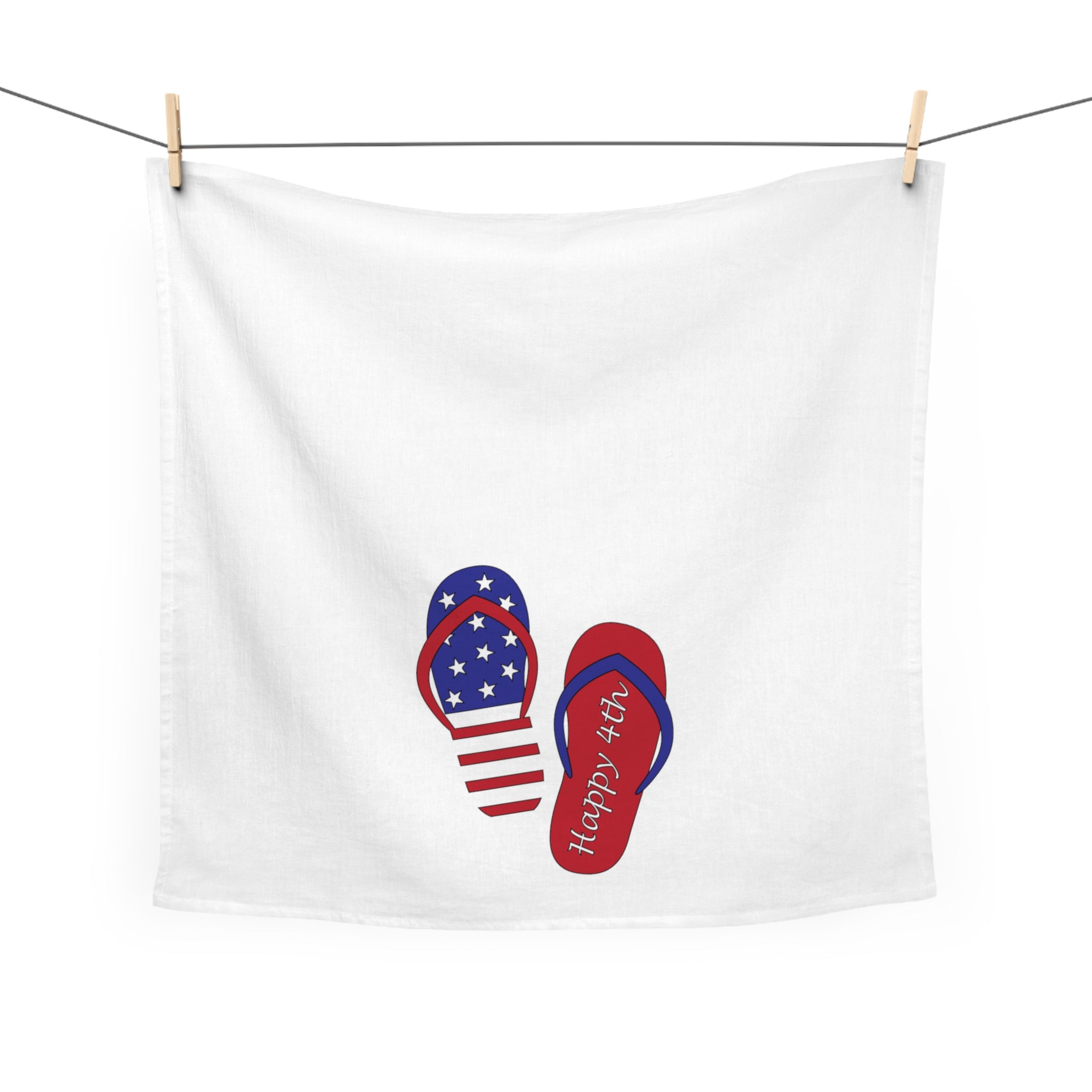 Fourth of July Flip Flop Tea Towel - Patriotic "Happy 4th" Kitchen Towel
