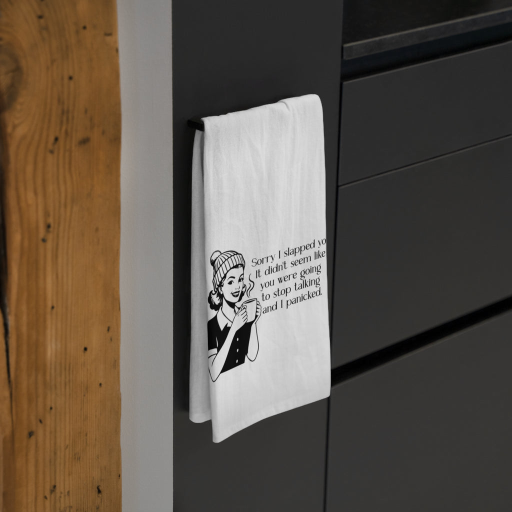 Tea Towel — Retro Illustration 'Sorry I Slapped You' Dish Towel, Funny Sarcastic Kitchen Gift
