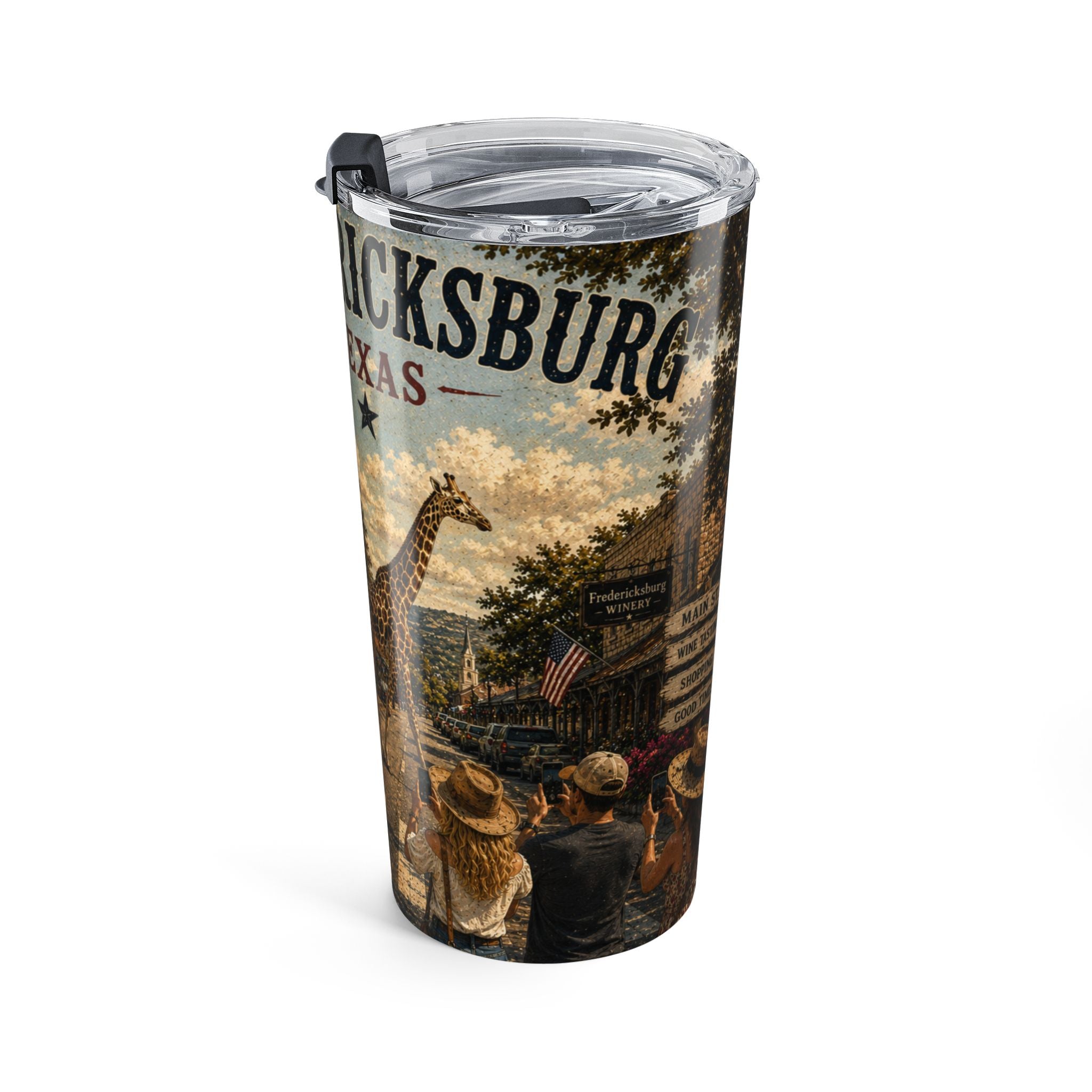 Fredericksburg Texas 20oz Travel Tumbler – Vintage Main Street Design