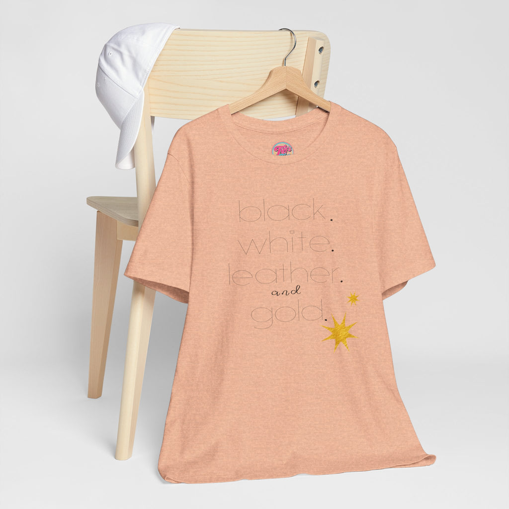 Gold Star Minimalist Tee — 'Black White Leather Gold' Graphic Shirt