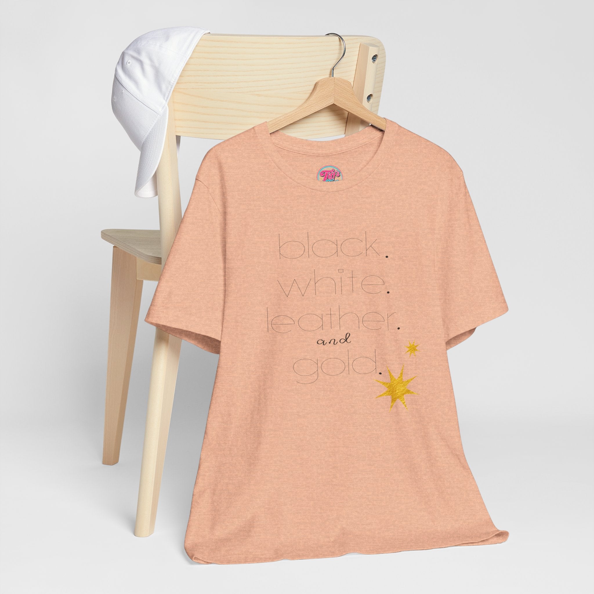 Gold Star Minimalist Tee — 'Black White Leather Gold' Graphic Shirt