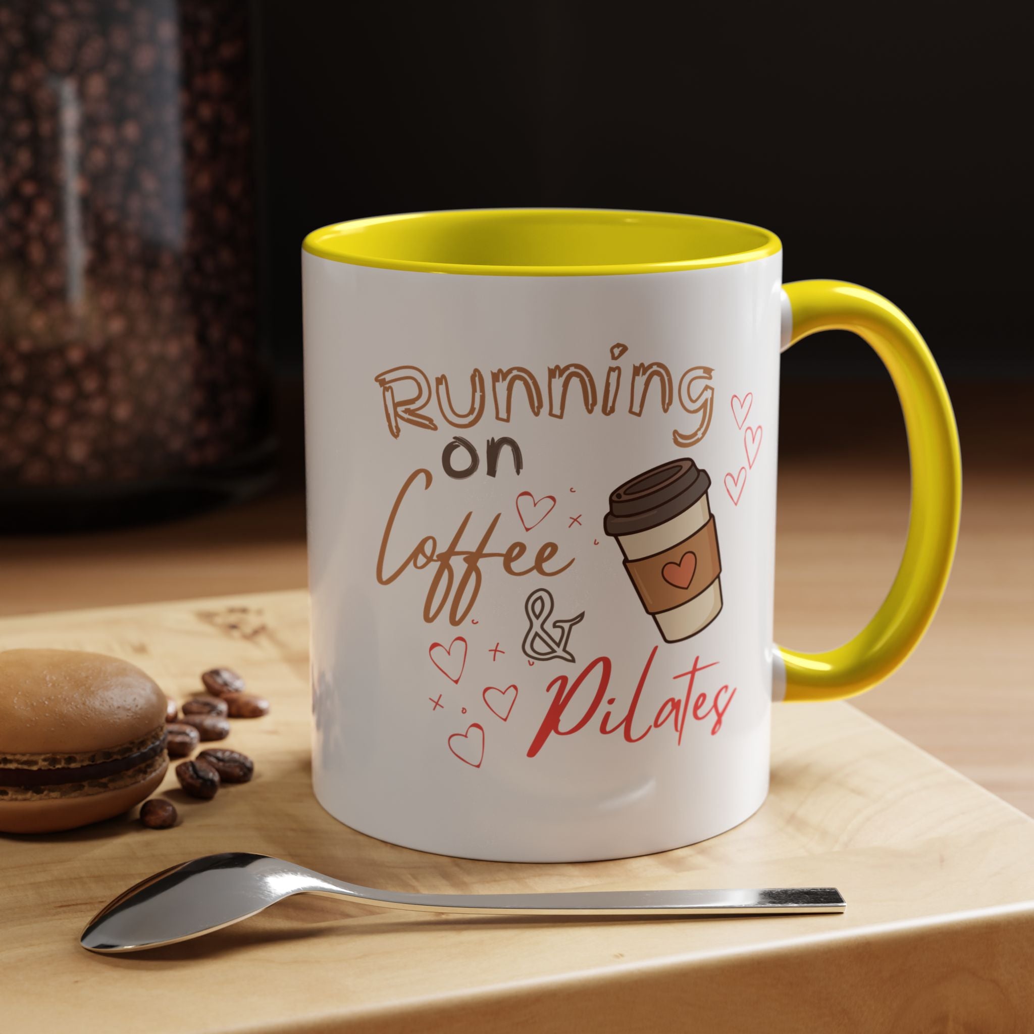 Coffee & Pilates Mug — “Running on Coffee & Pilates” Accent Coffee Cup