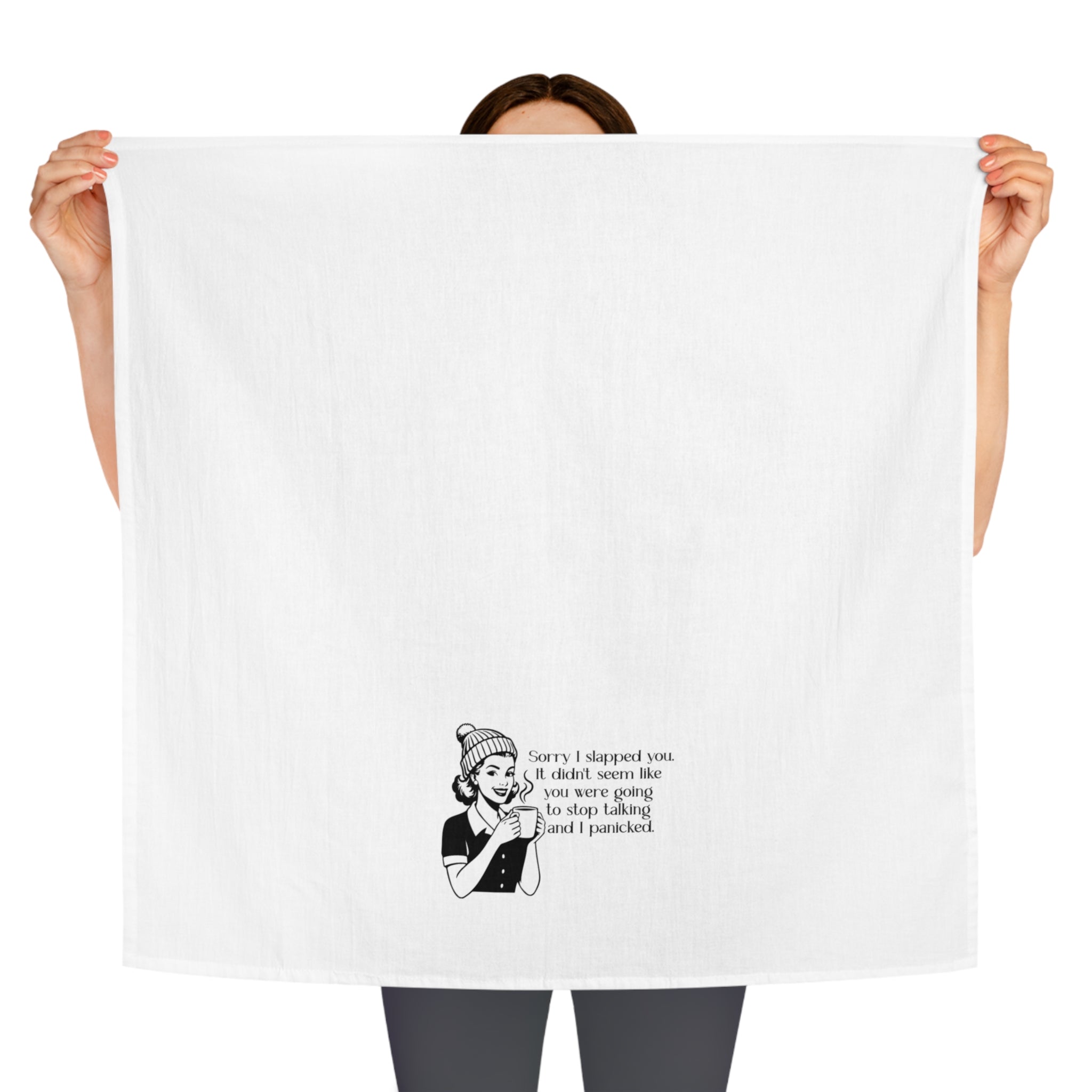Tea Towel — Retro Illustration 'Sorry I Slapped You' Dish Towel, Funny Sarcastic Kitchen Gift