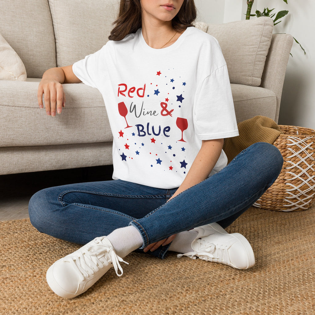 Red Wine & Blue T-Shirt — Patriotic 4th of July Wine Lover Tee