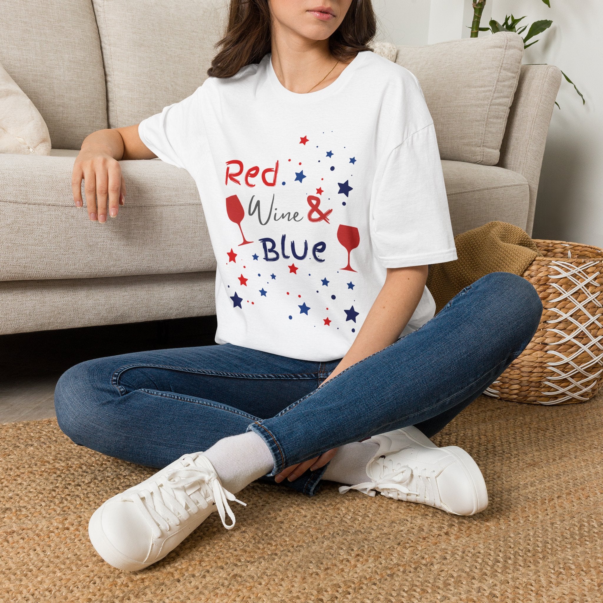 Red Wine & Blue T-Shirt — Patriotic 4th of July Wine Lover Tee
